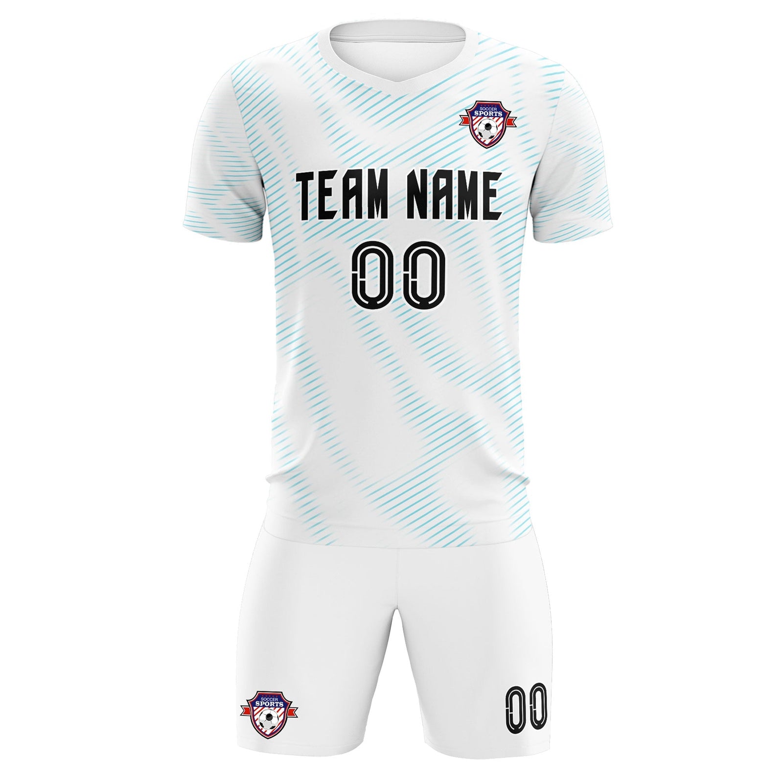 Custom White Sky Blue Training Uniform For Men Soccer Sets Jersey