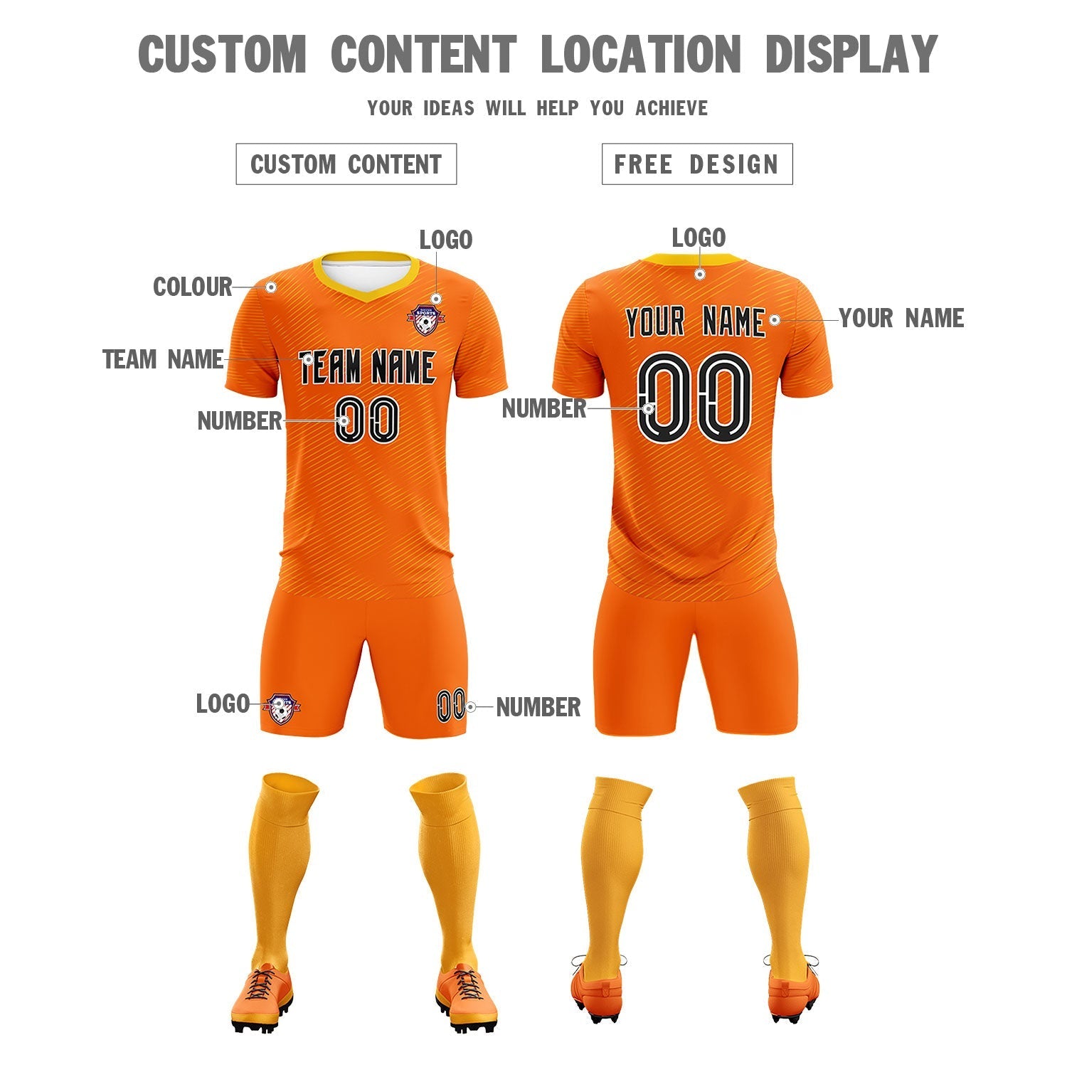 Custom Orange Gold Training Uniform For Men Soccer Sets Jersey