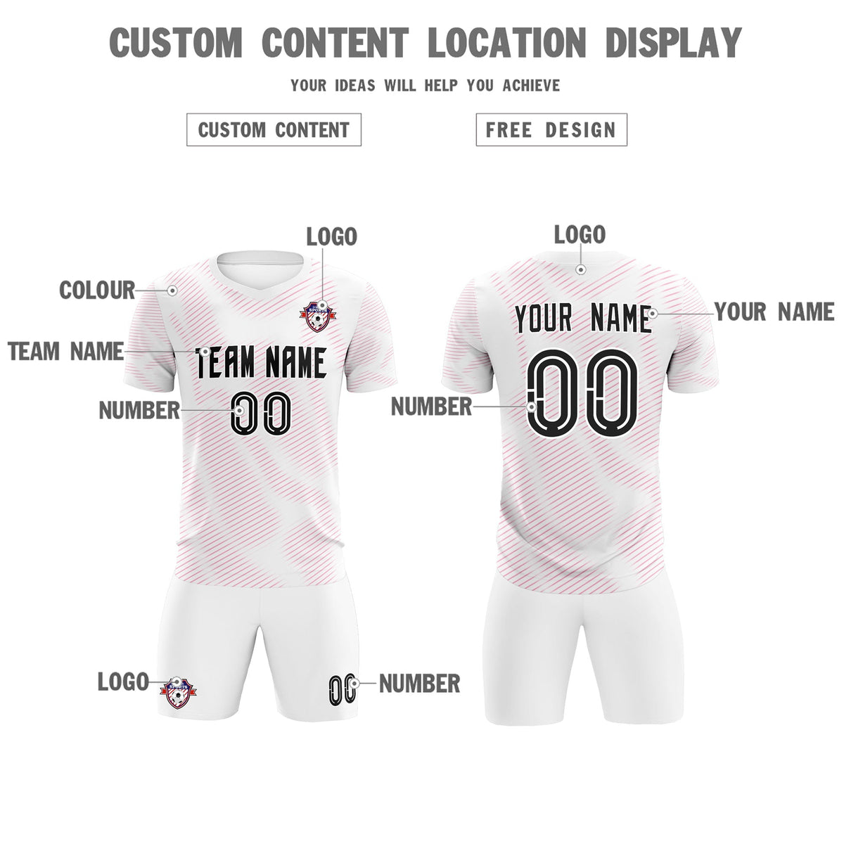 Custom White Pink Training Uniform For Men Soccer Sets Jersey