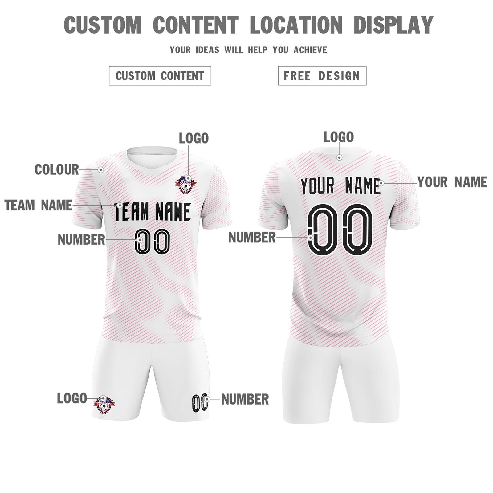 Custom White Pink Training Uniform For Men Soccer Sets Jersey