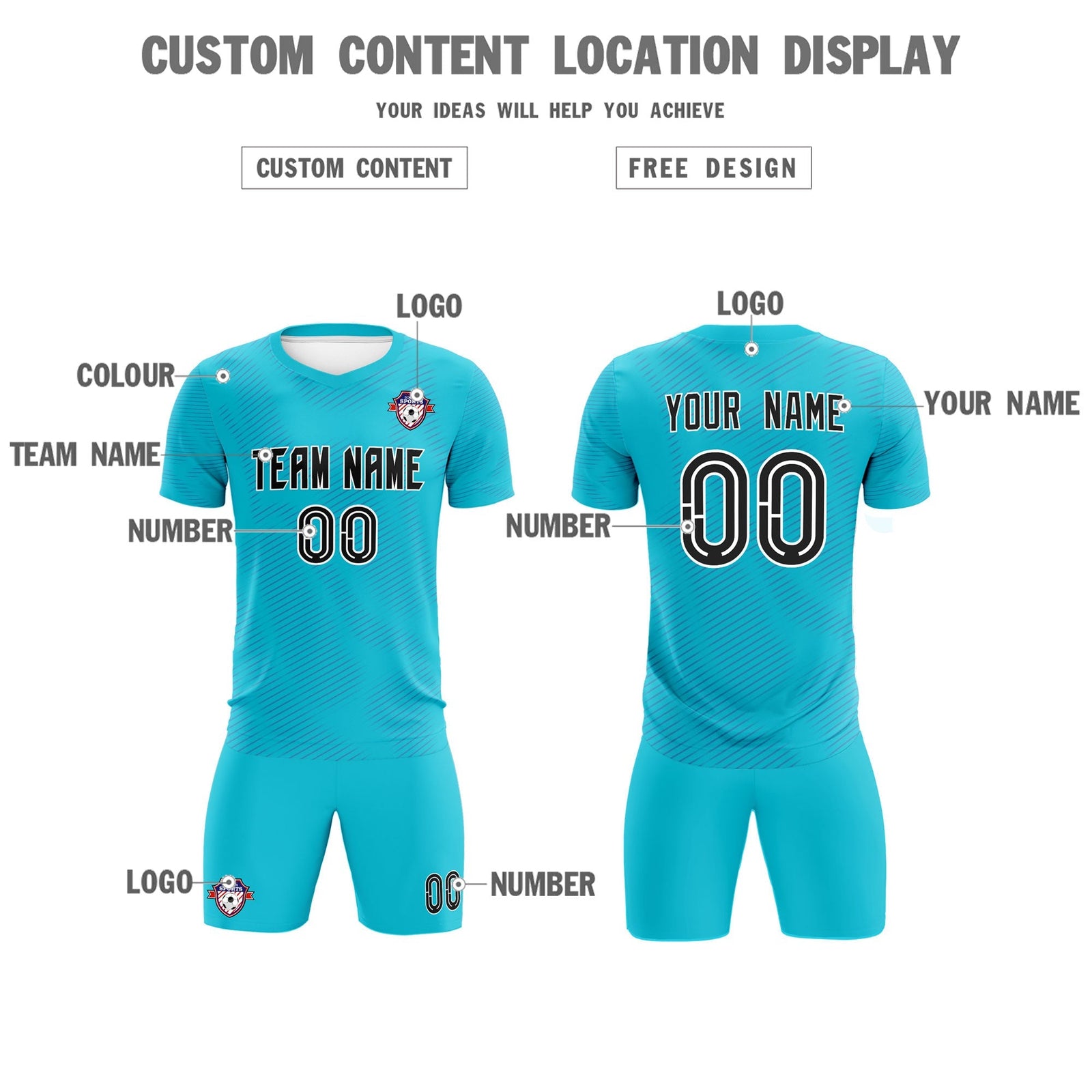 Custom Sky Blue Royal Training Uniform For Men Soccer Sets Jersey