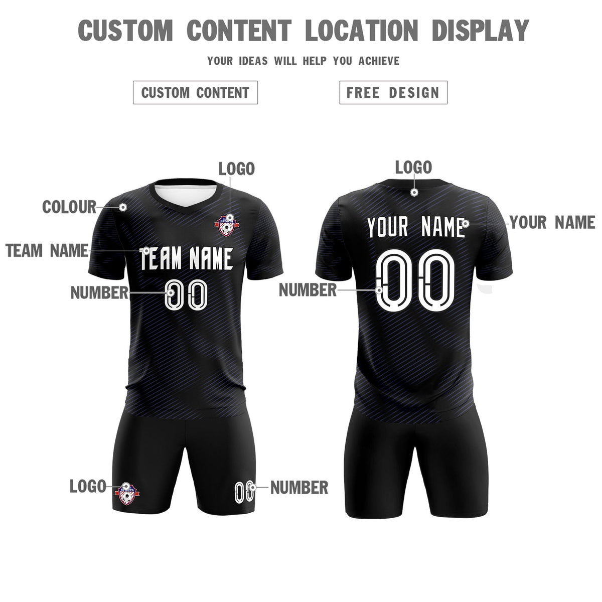 Custom Black Purple Training Uniform For Men Soccer Sets Jersey