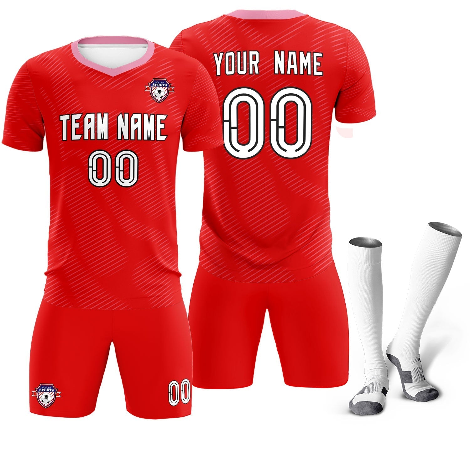 Custom Red Light Pink Training Uniform For Men Soccer Sets Jersey