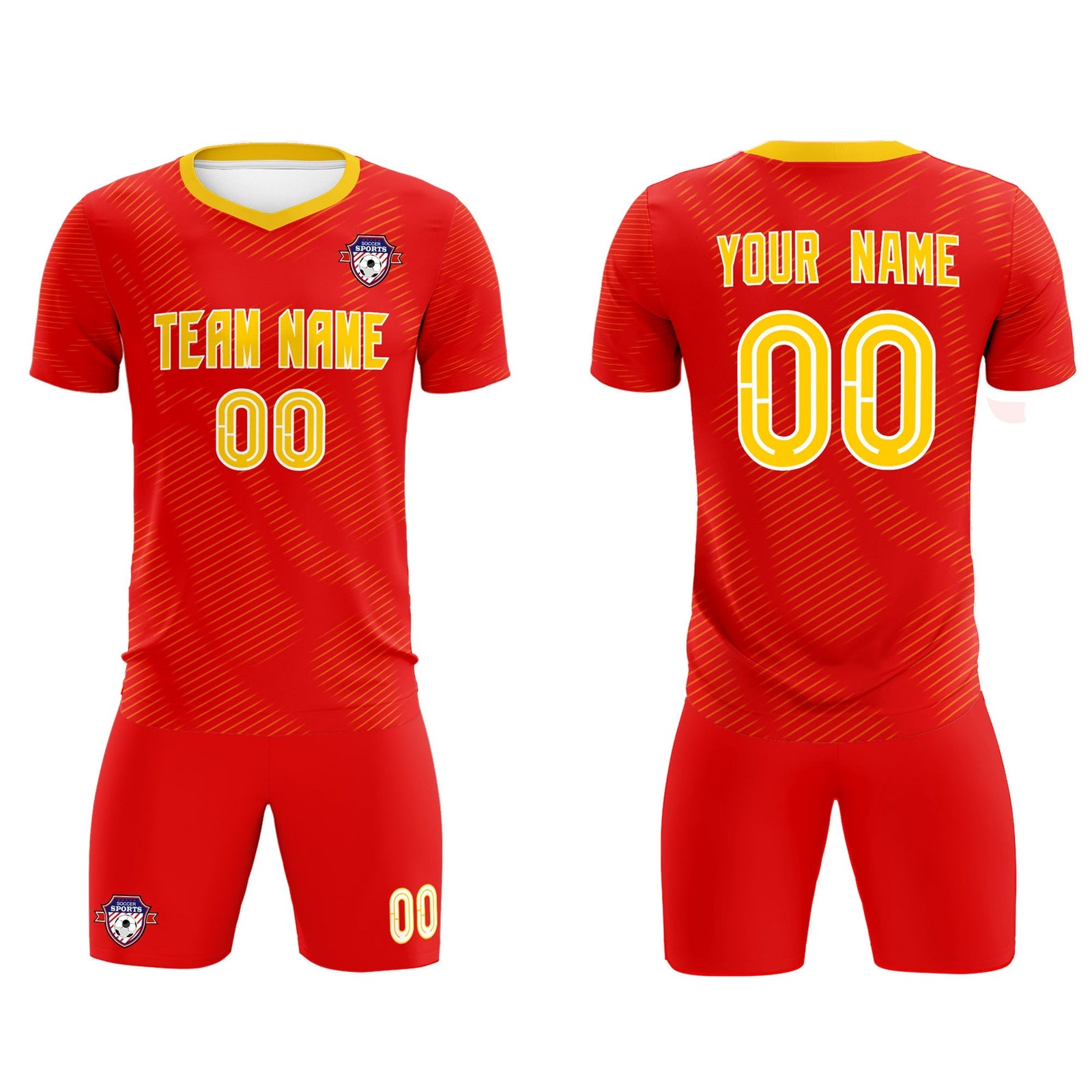 Custom Red Gold Training Uniform For Men Soccer Sets Jersey