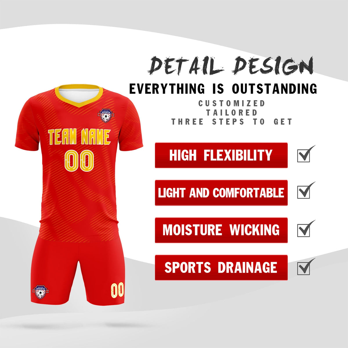 Custom Red Gold Training Uniform For Men Soccer Sets Jersey