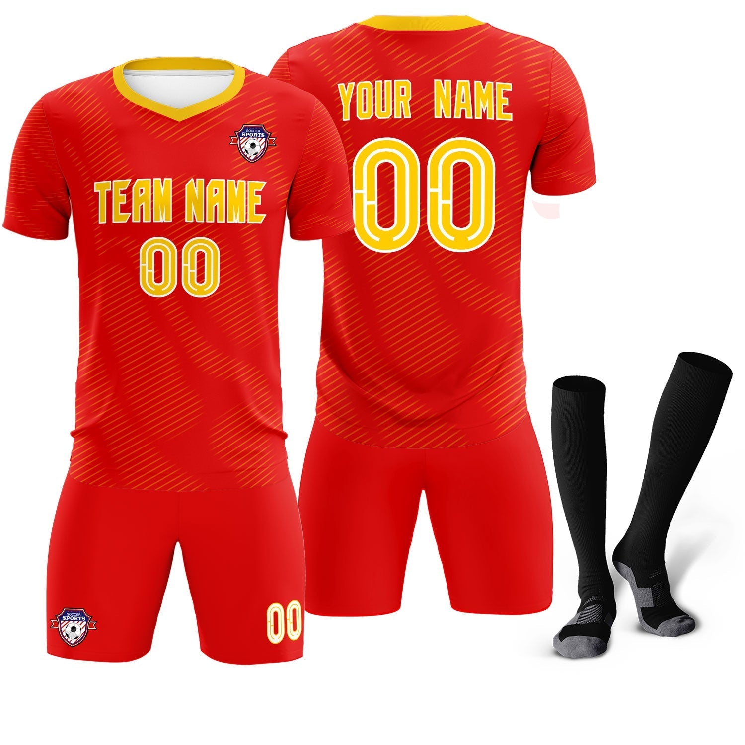 Custom Red Gold Training Uniform For Men Soccer Sets Jersey