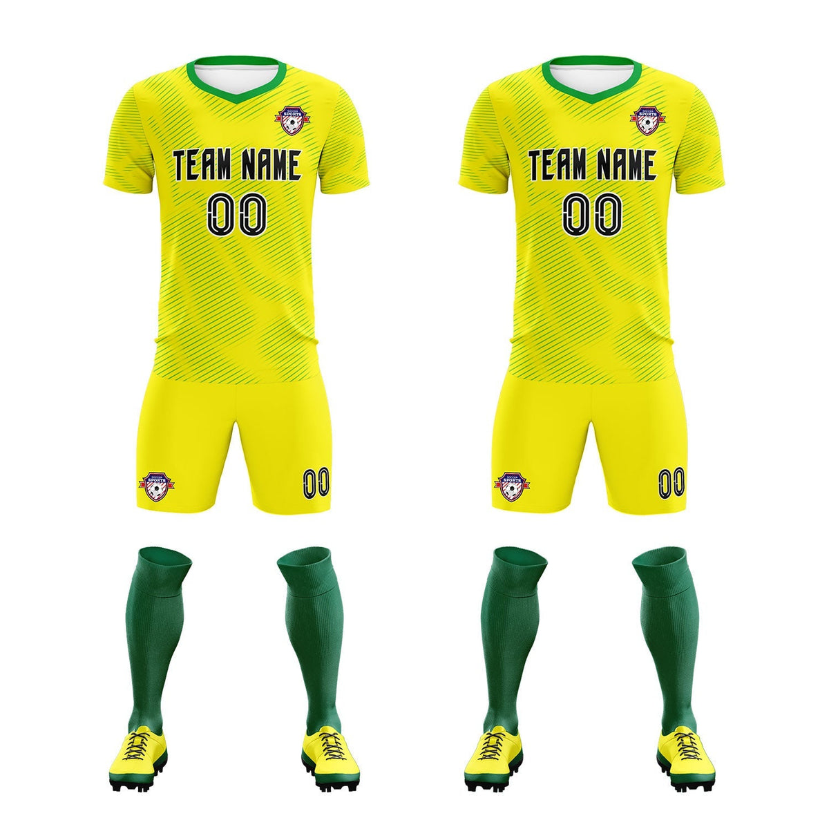 Custom Gold Kelly Green Training Uniform For Men Soccer Sets Jersey