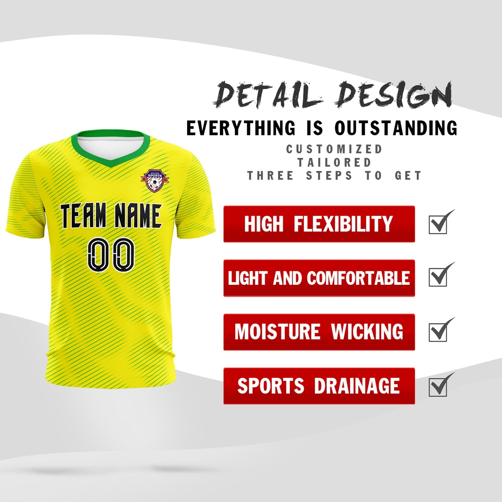 Custom Gold Kelly Green Training Uniform For Men Soccer Sets Jersey