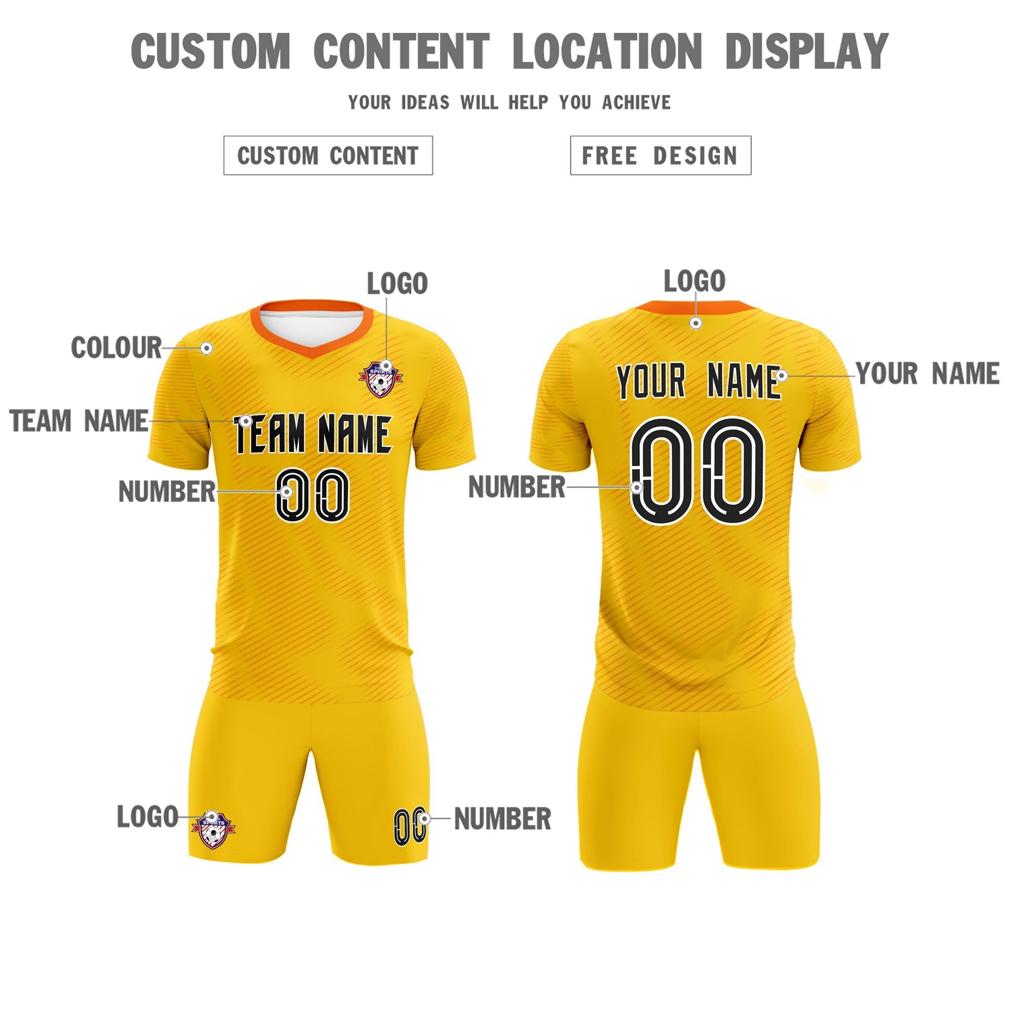Custom Yellow Orange Training Uniform For Men Soccer Sets Jersey