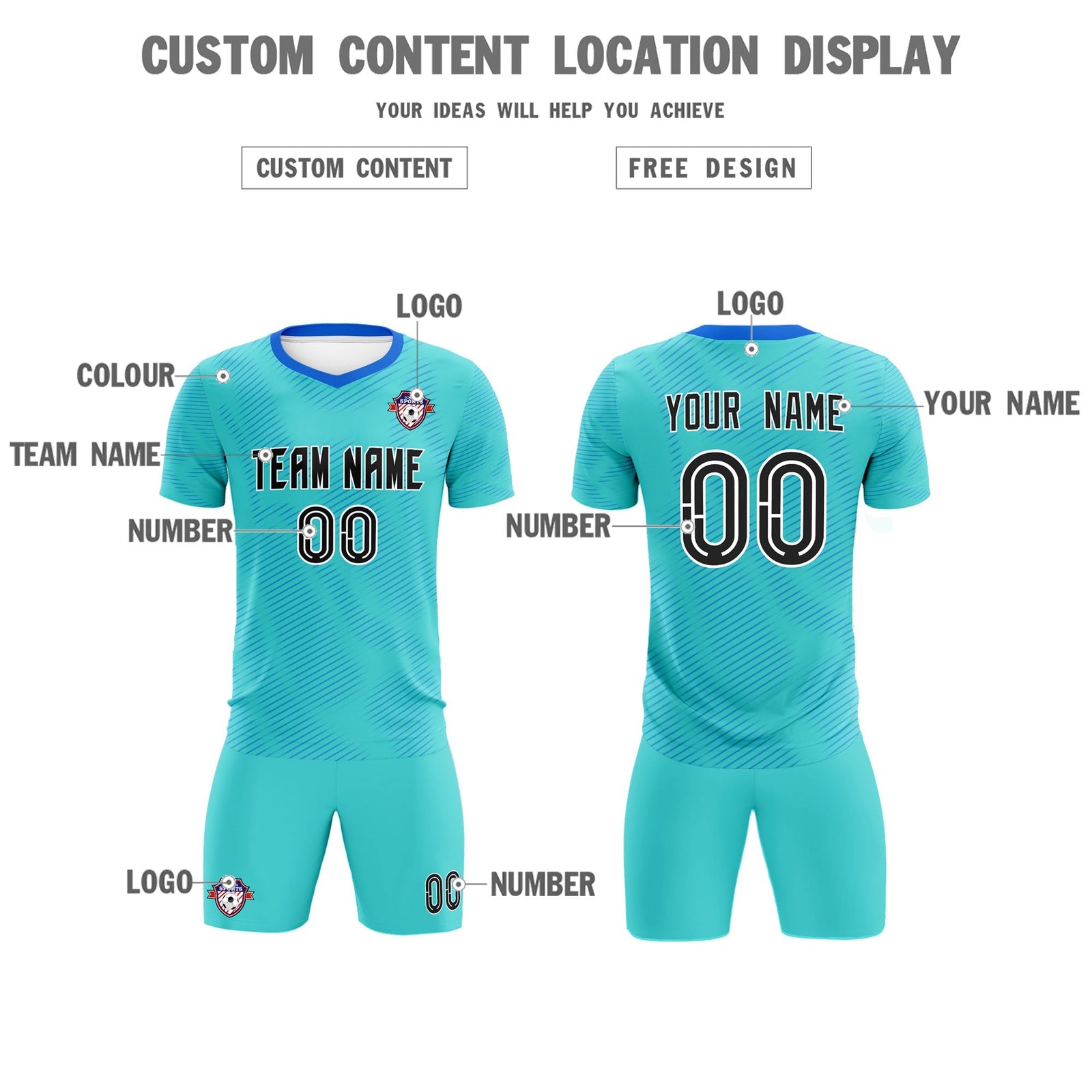 Custom Sky Blue Powder Blue Training Uniform For Men Soccer Sets Jersey