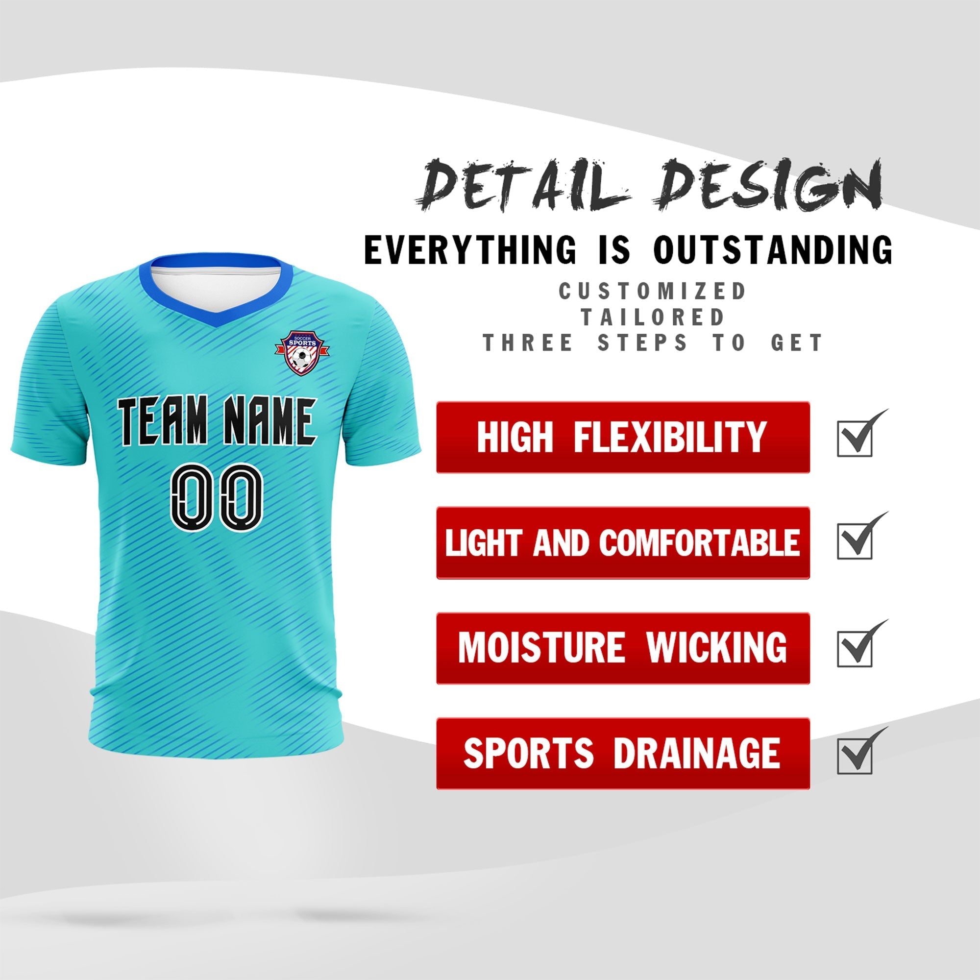 Custom Sky Blue Powder Blue Training Uniform For Men Soccer Sets Jersey