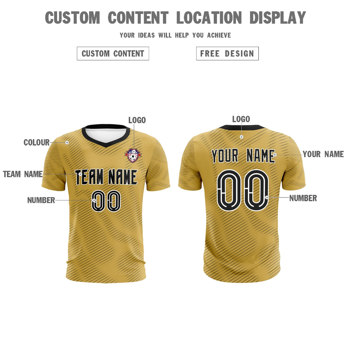 Custom Old Gold Black Training Uniform For Men Soccer Sets Jersey