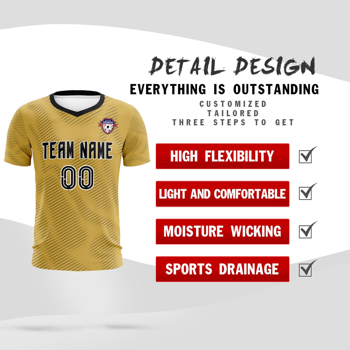Custom Old Gold Black Training Uniform For Men Soccer Sets Jersey