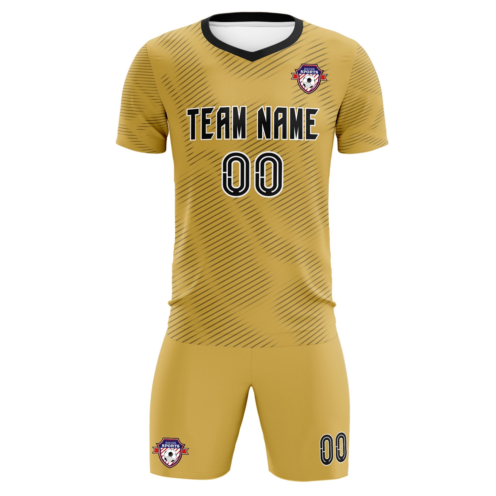 Custom Old Gold Black Training Uniform For Men Soccer Sets Jersey
