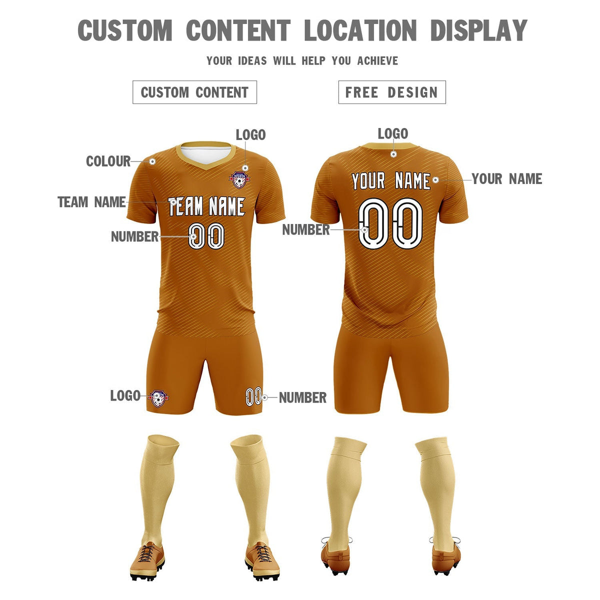 Custom Light Brown Khaki Training Uniform For Men Soccer Sets Jersey