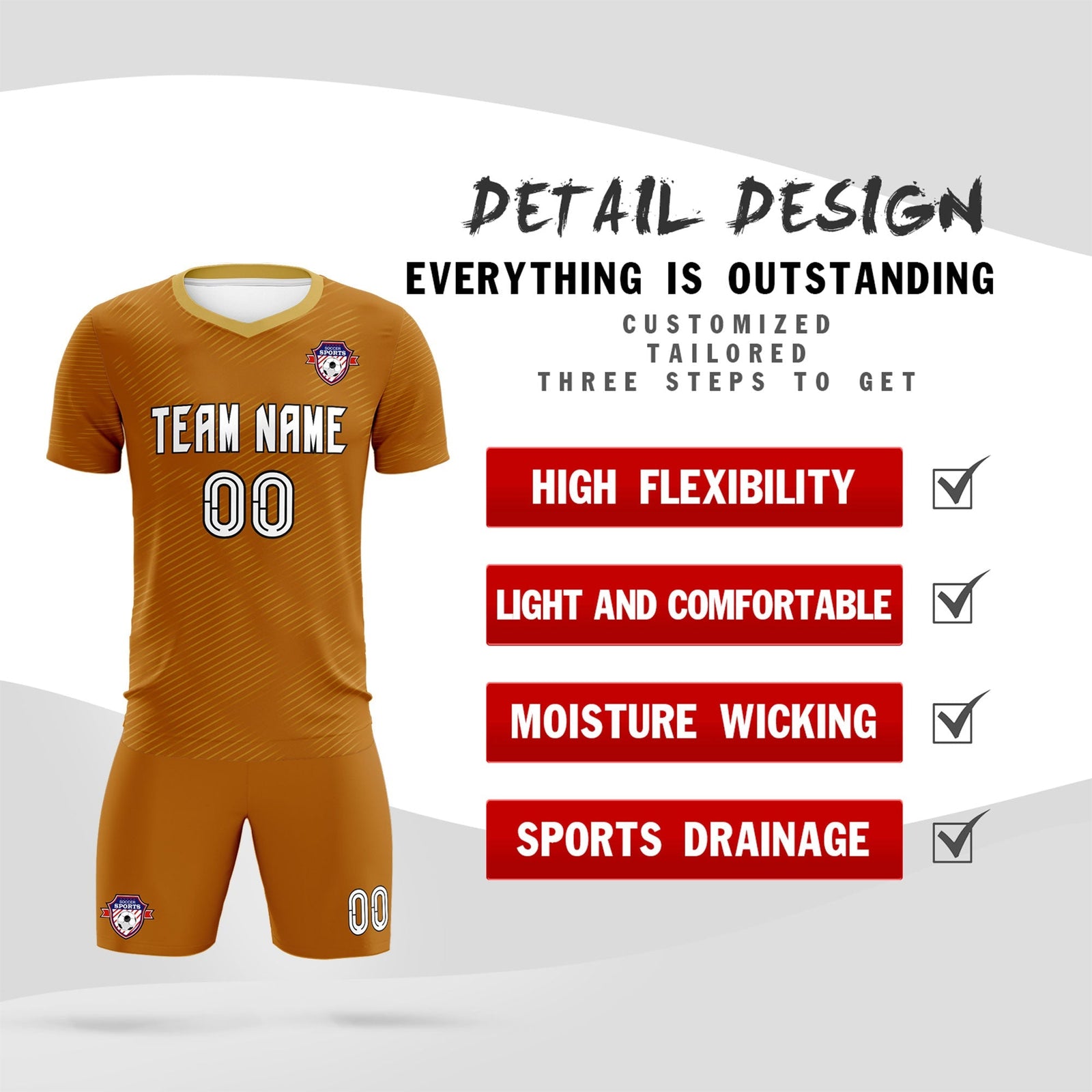 Custom Light Brown Khaki Training Uniform For Men Soccer Sets Jersey