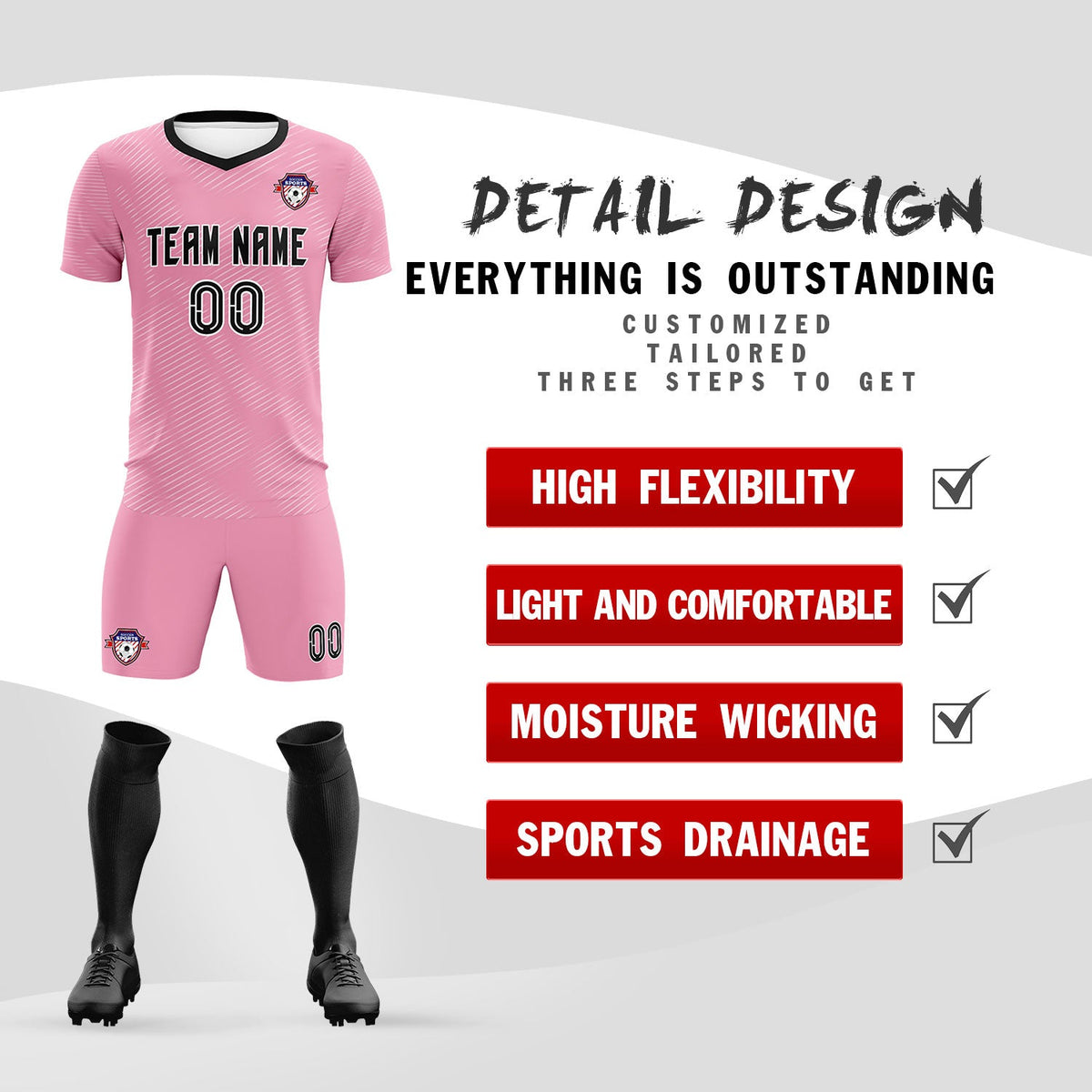 Custom Light Pink White Training Uniform For Men Soccer Sets Jersey