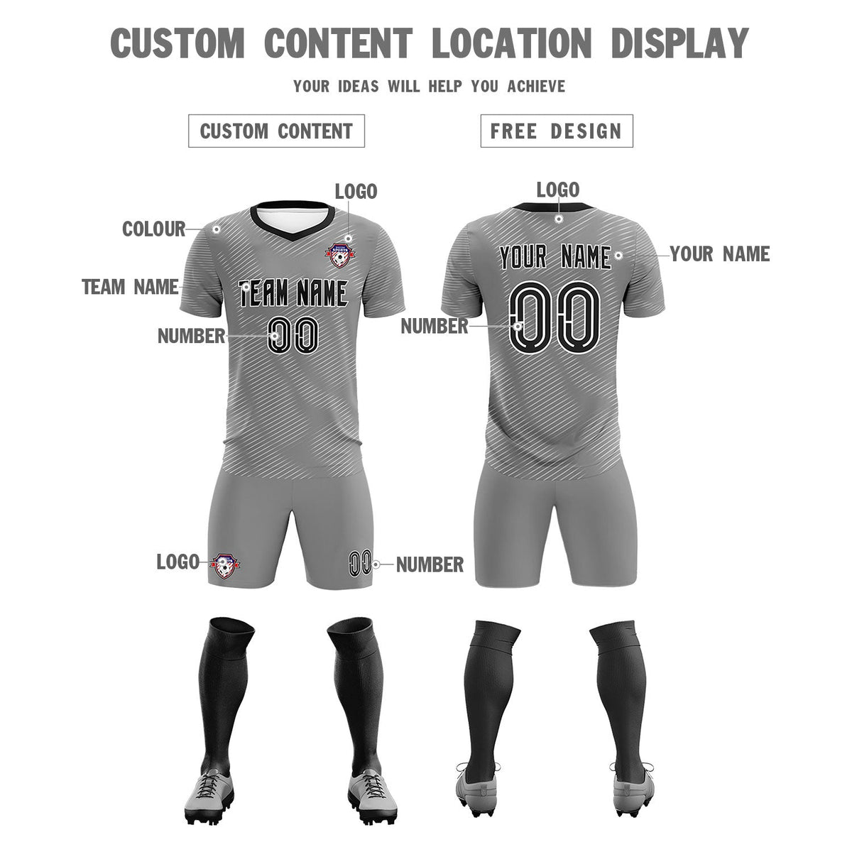 Custom Dark Gray White Training Uniform For Men Soccer Sets Jersey