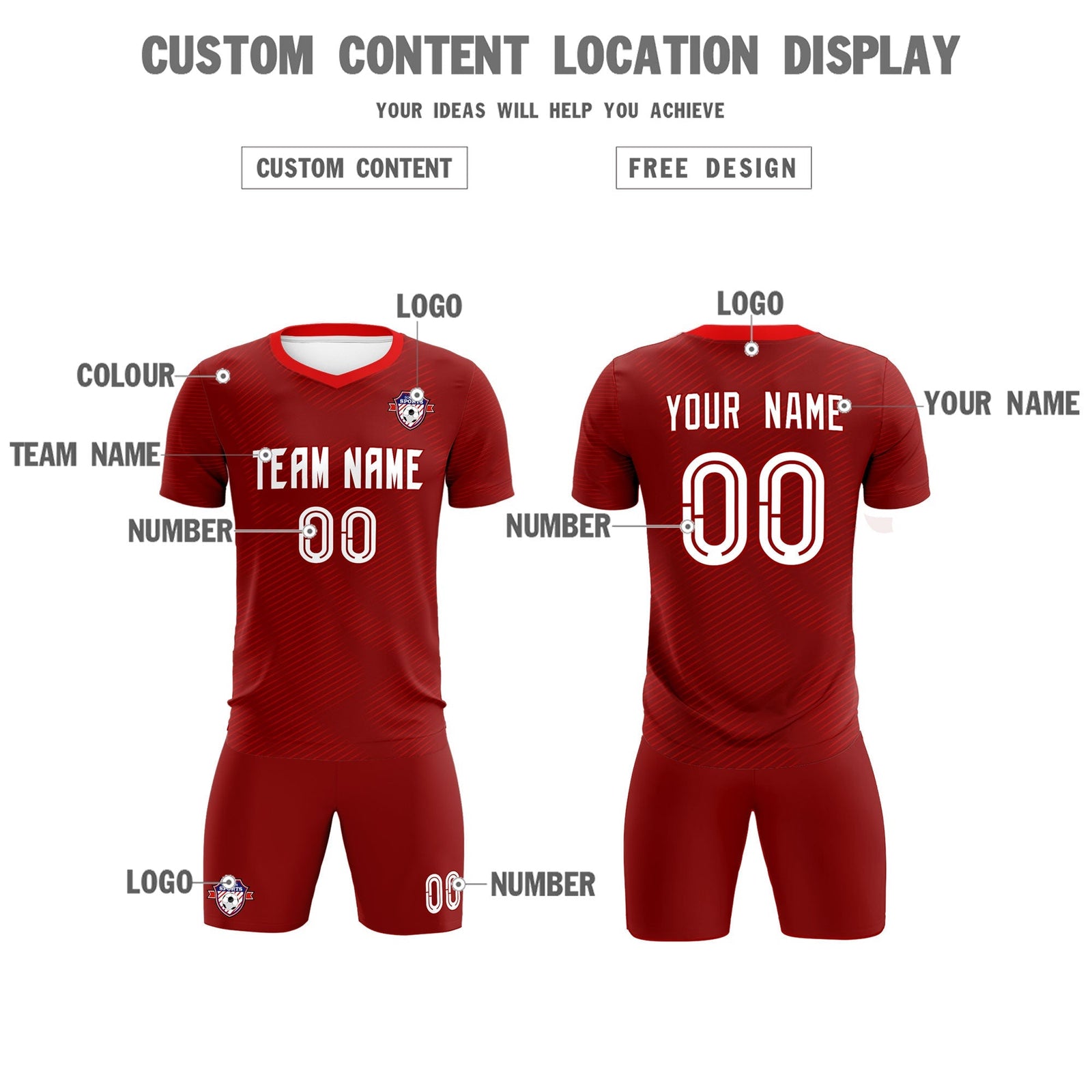 Custom Crimson Red Training Uniform For Men Soccer Sets Jersey