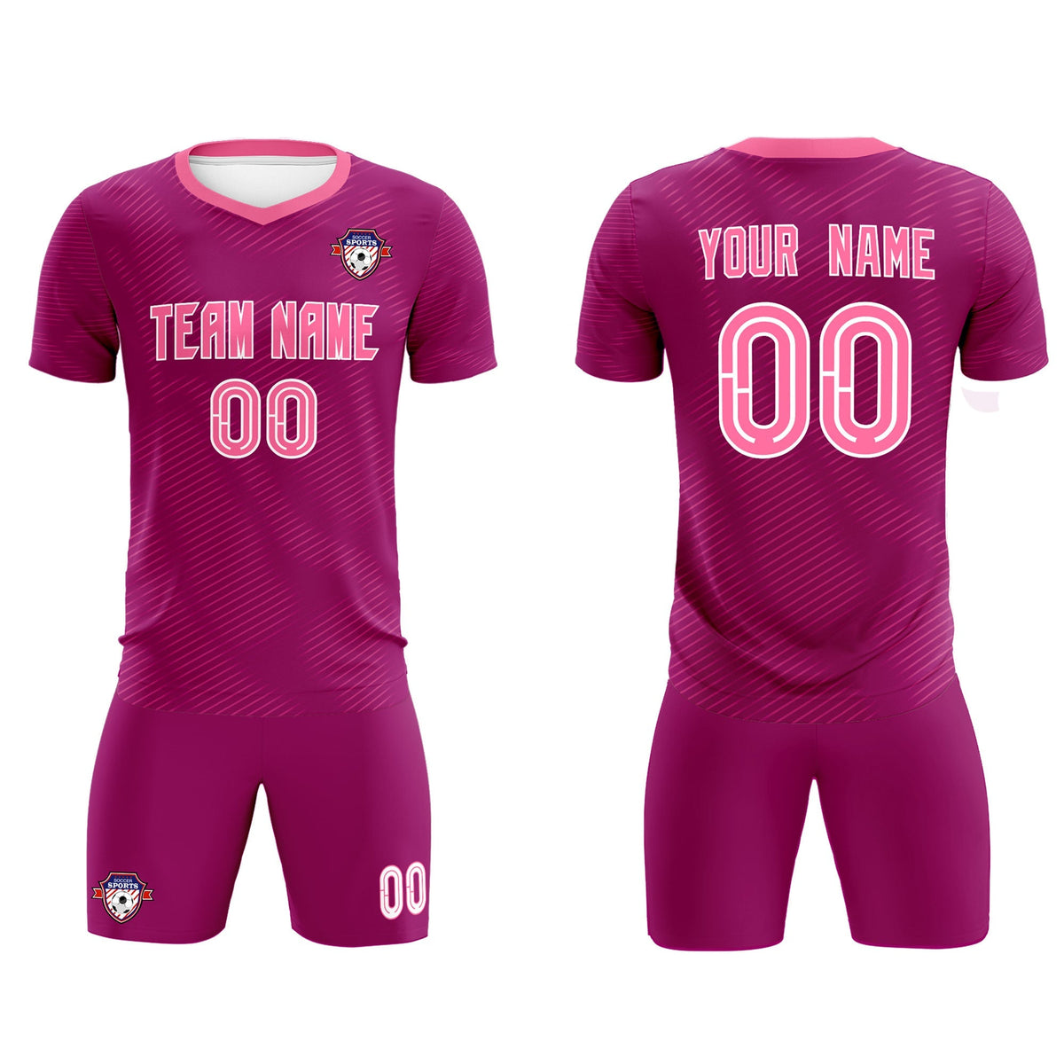 Custom Rose Red Pink Training Uniform For Men Soccer Sets Jersey