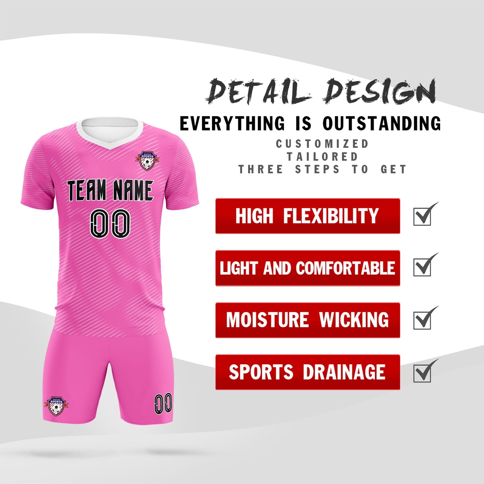 Custom Pink White Training Uniform For Men Soccer Sets Jersey