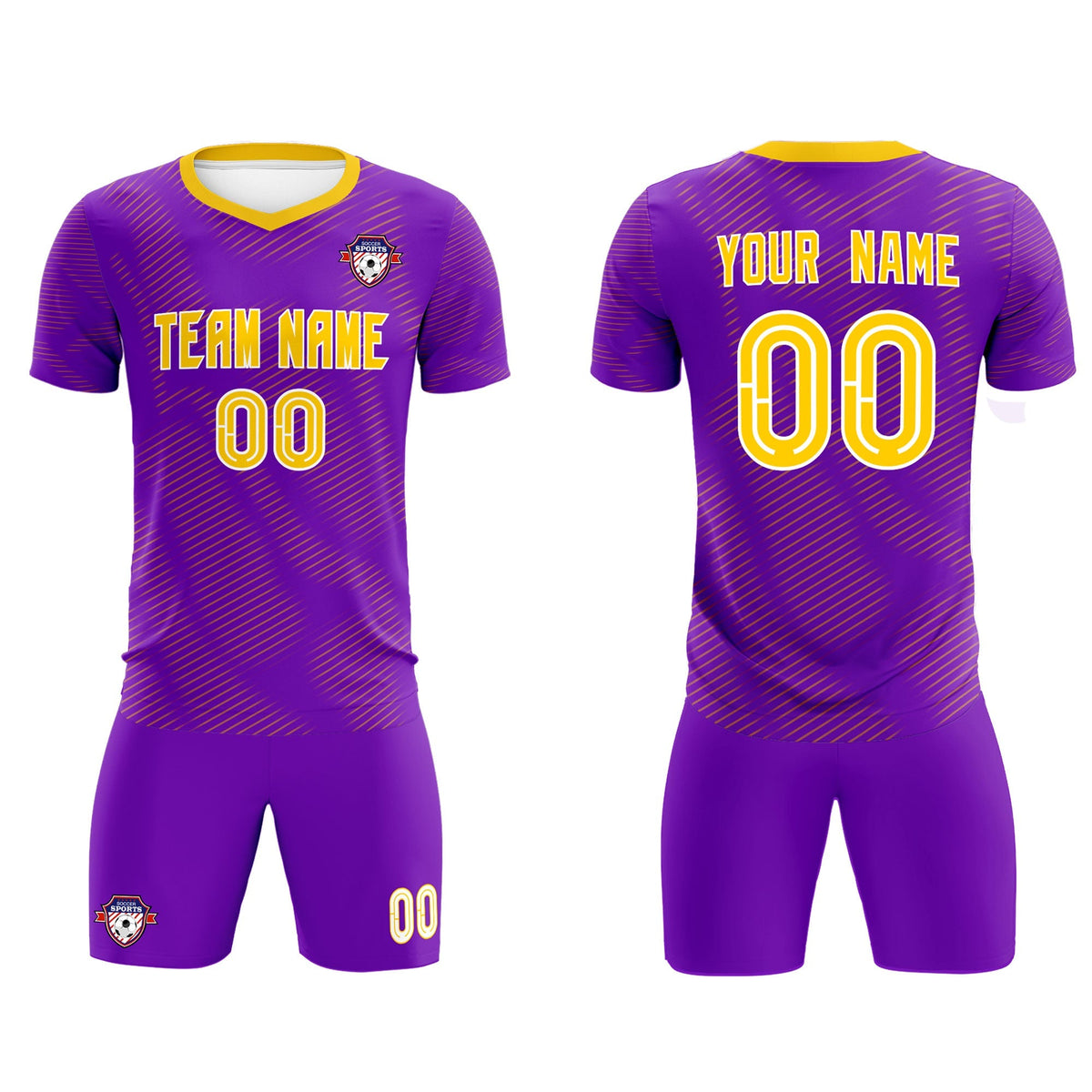 Custom Purple Gold Training Uniform For Men Soccer Sets Jersey