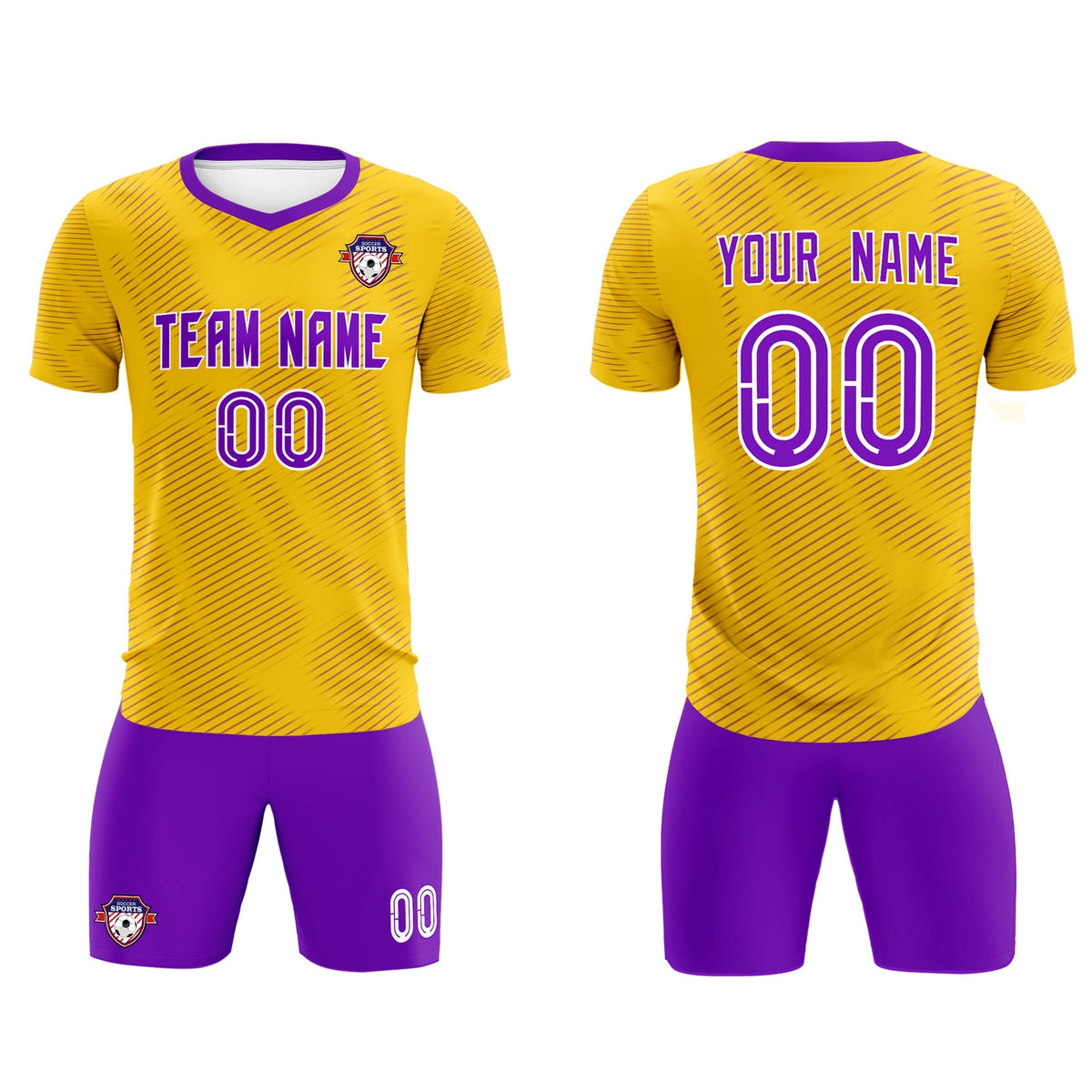 Custom Gold Purple Training Uniform For Men Soccer Sets Jersey