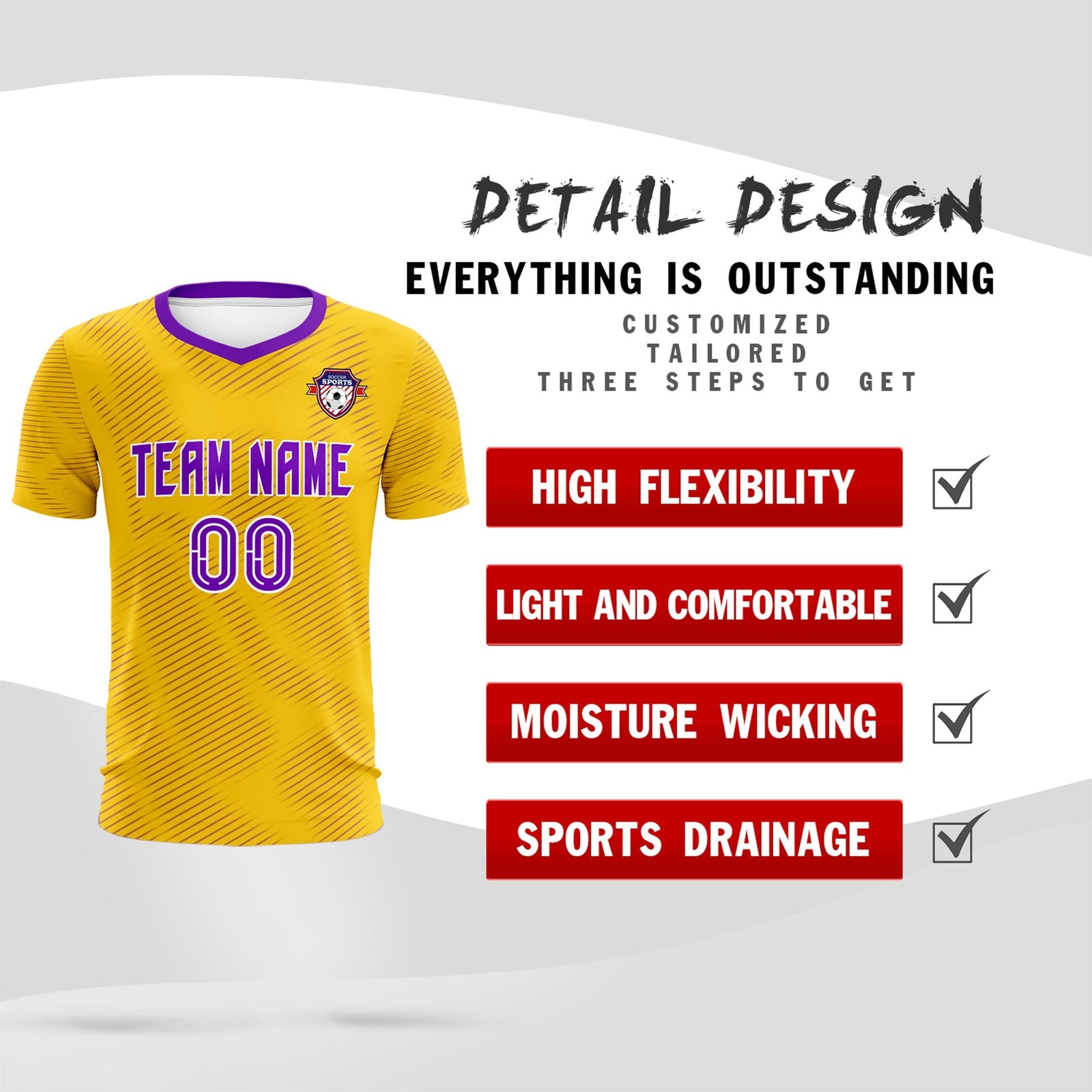 Custom Gold Purple Training Uniform For Men Soccer Sets Jersey