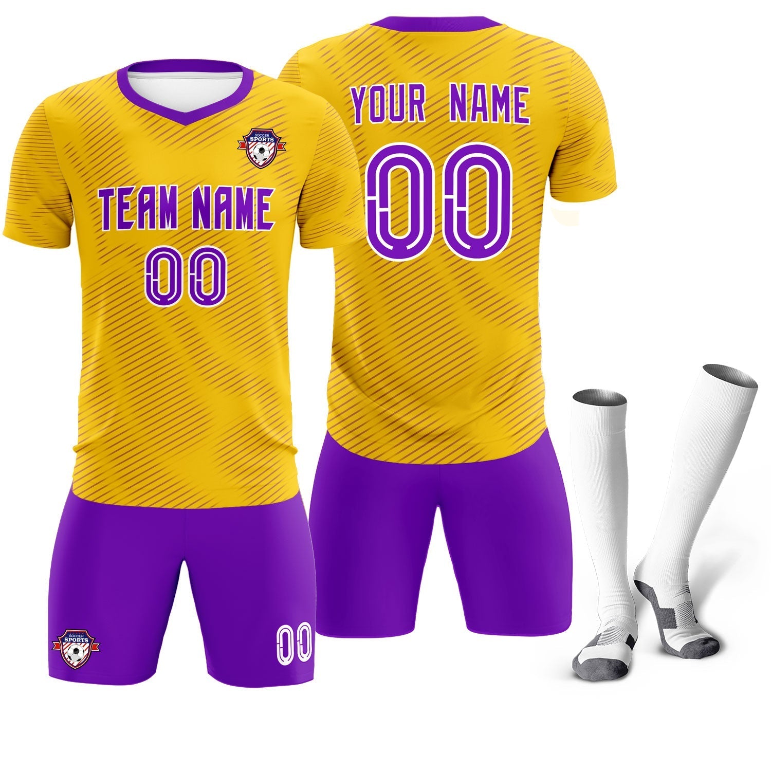 Custom Gold Purple Training Uniform For Men Soccer Sets Jersey