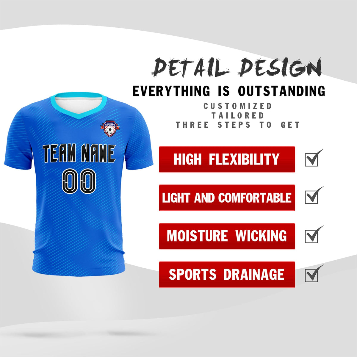 Custom Royal Powder Blue Training Uniform For Men Soccer Sets Jersey