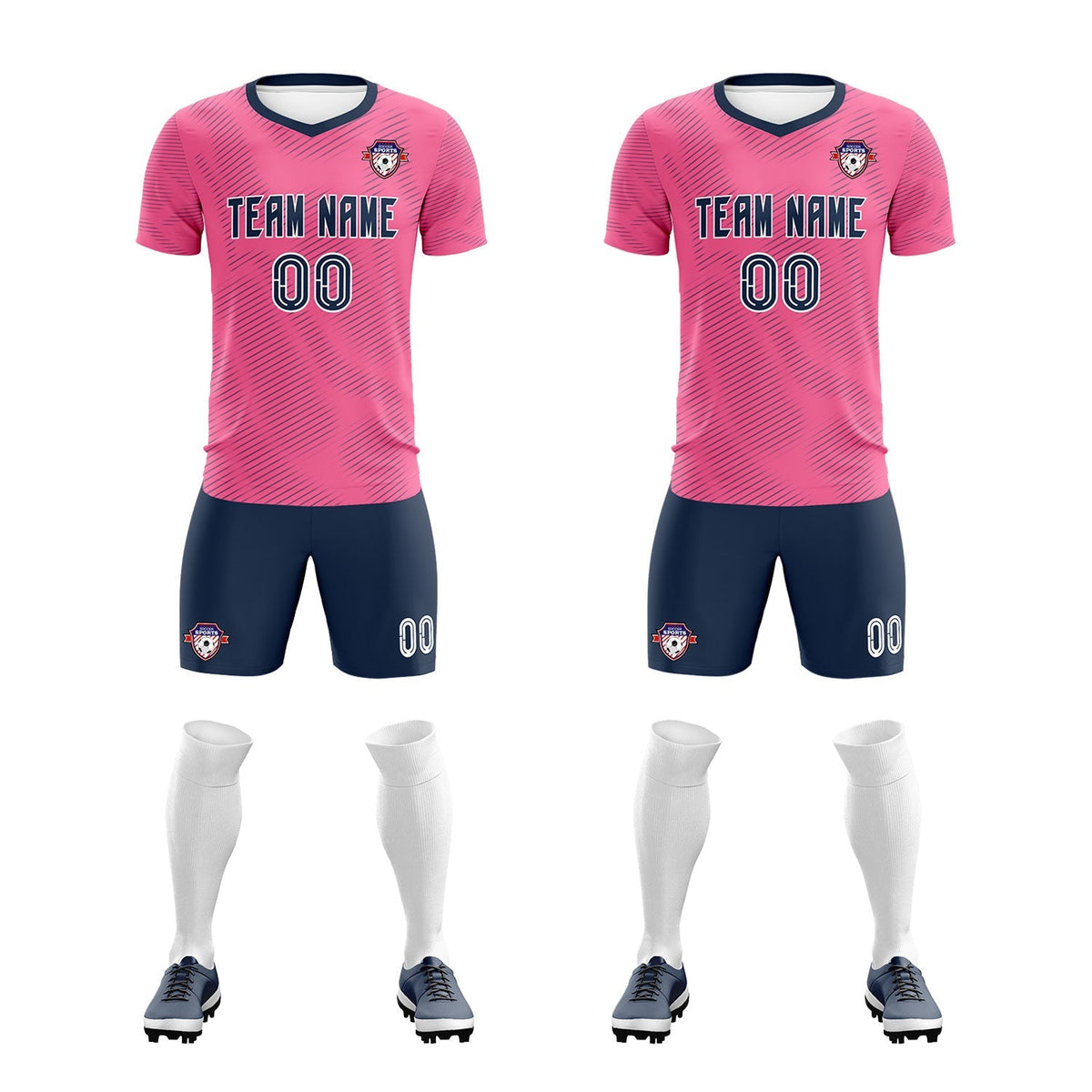 Custom Pink Navy Training Uniform For Men Soccer Sets Jersey