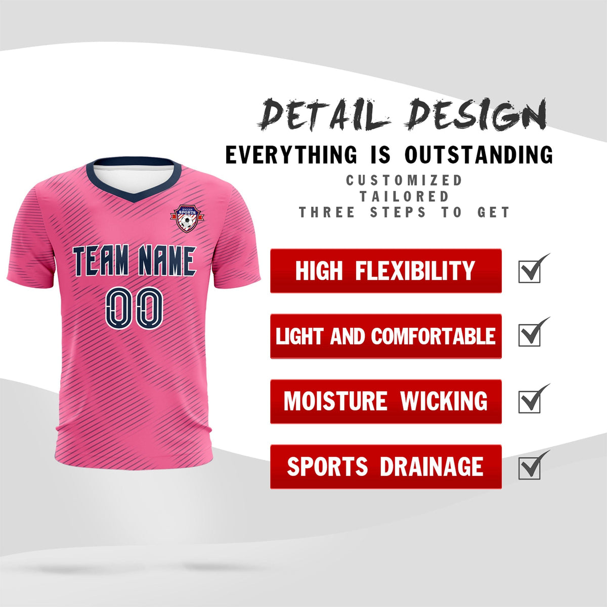 Custom Pink Navy Training Uniform For Men Soccer Sets Jersey
