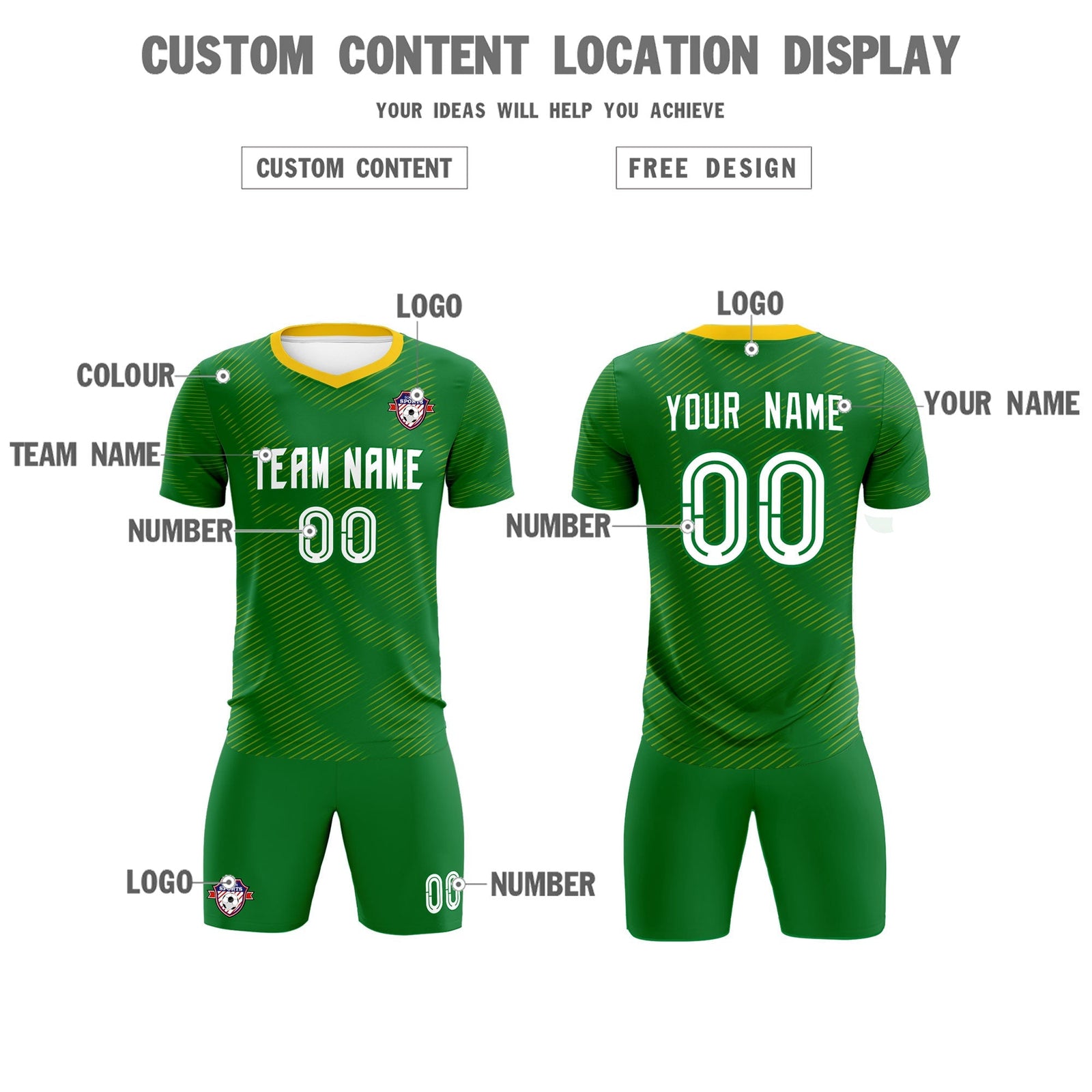 Custom Kelly Green Yellow Training Uniform For Men Soccer Sets Jersey