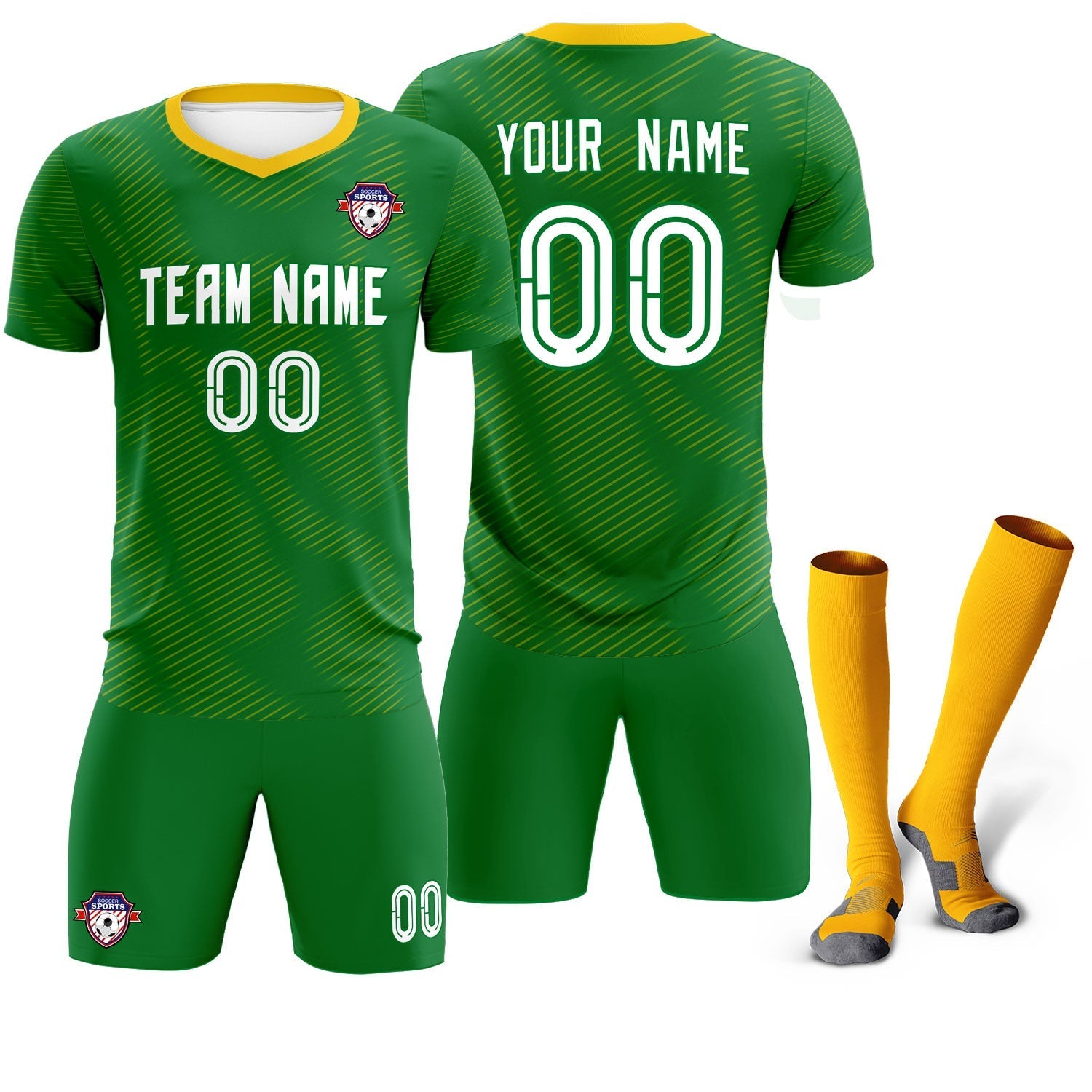 Custom Kelly Green Yellow Training Uniform For Men Soccer Sets Jersey