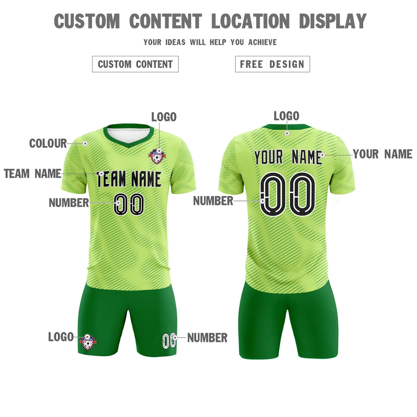 Custom Green Kelly Green Training Uniform For Men Soccer Sets Jersey