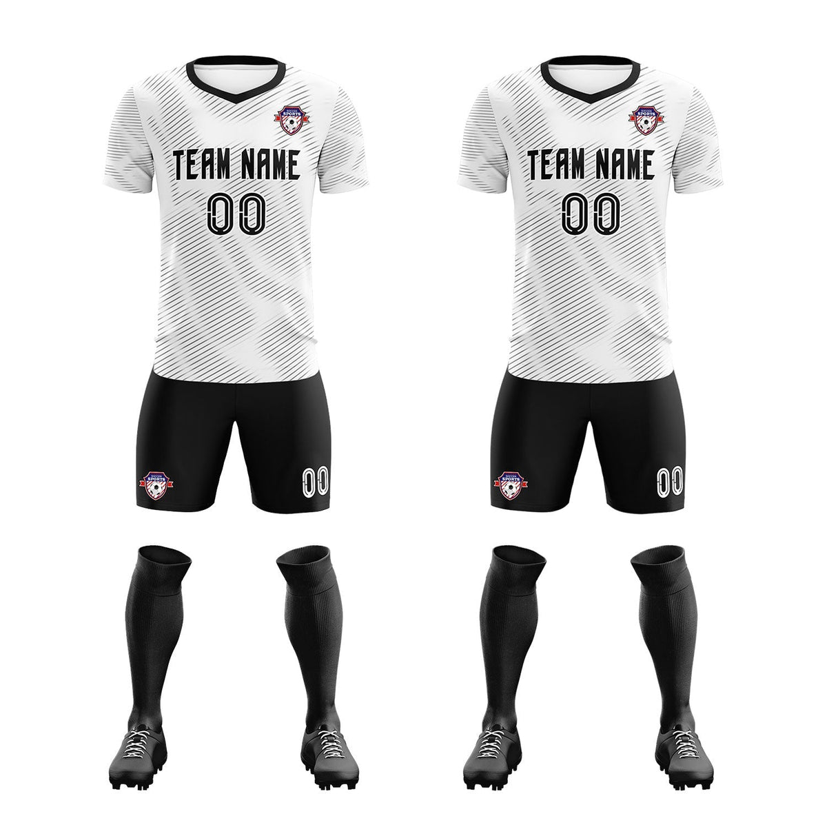 Custom White Black Training Uniform For Men Soccer Sets Jersey