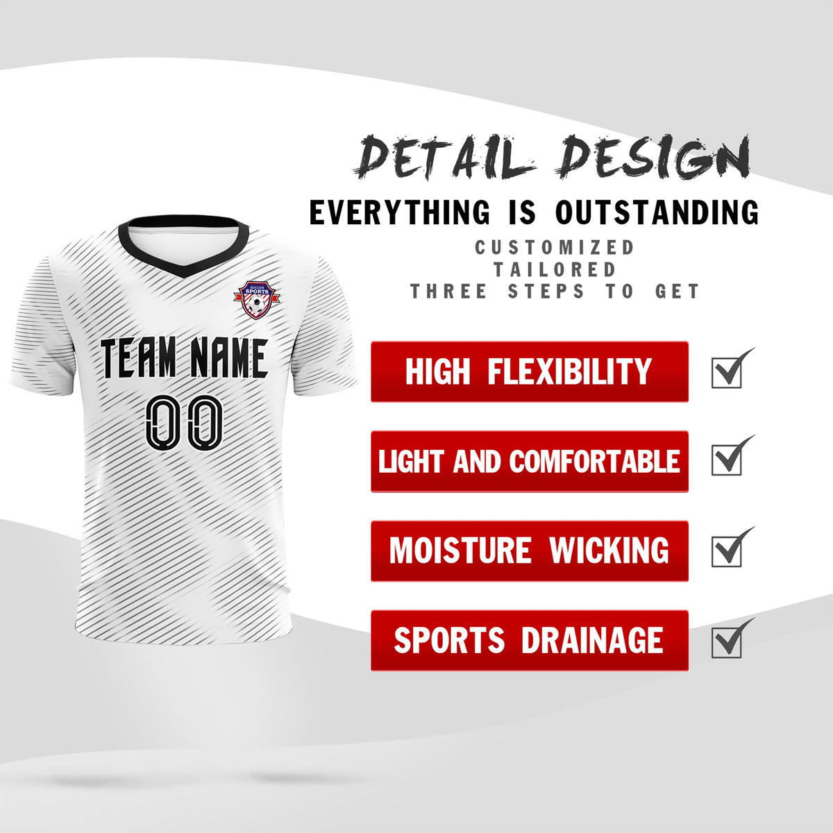 Custom White Black Training Uniform For Men Soccer Sets Jersey