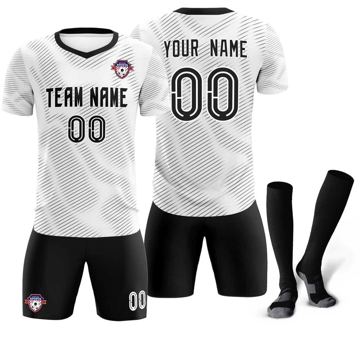 Custom White Black Training Uniform For Men Soccer Sets Jersey