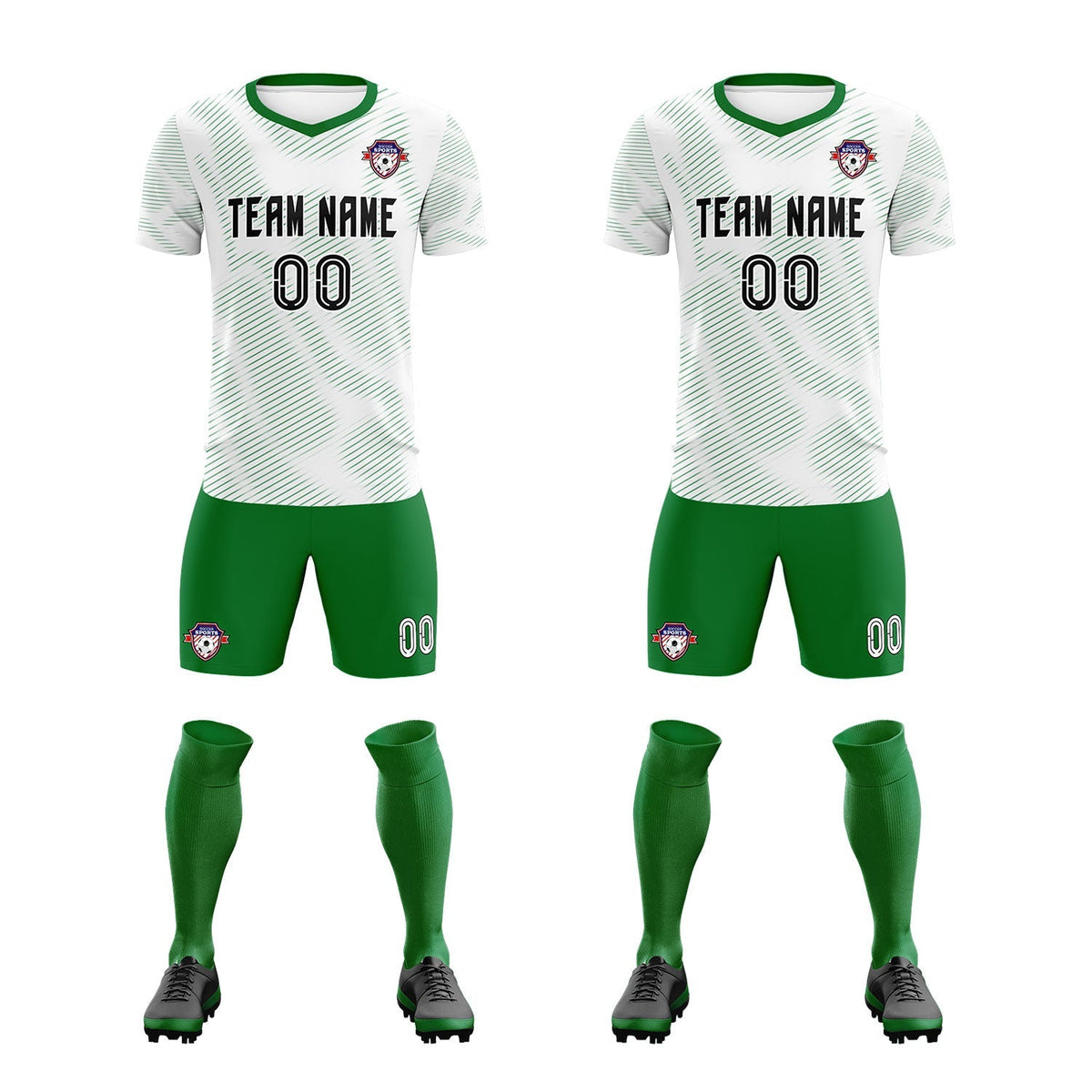 Custom White Kelly Green Training Uniform For Men Soccer Sets Jersey