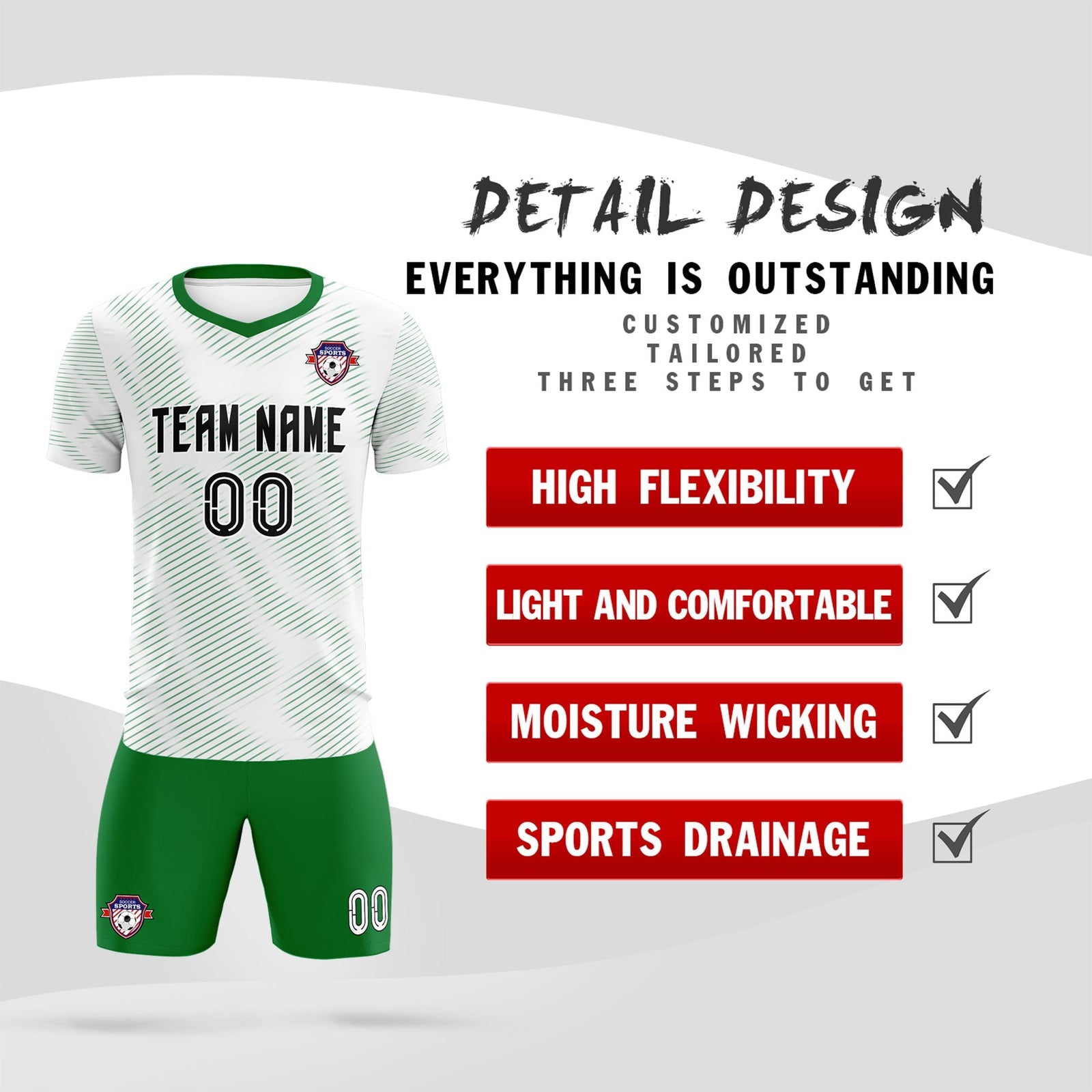 Custom White Kelly Green Training Uniform For Men Soccer Sets Jersey