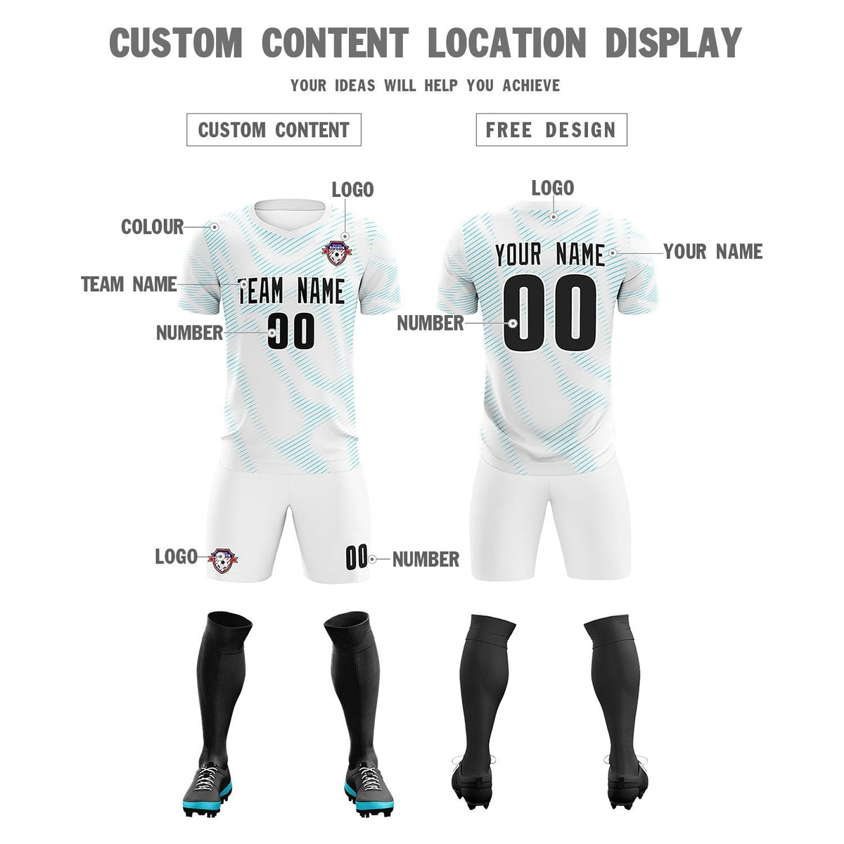 Custom White Sky Blue Training Uniform For Men Soccer Sets Jersey
