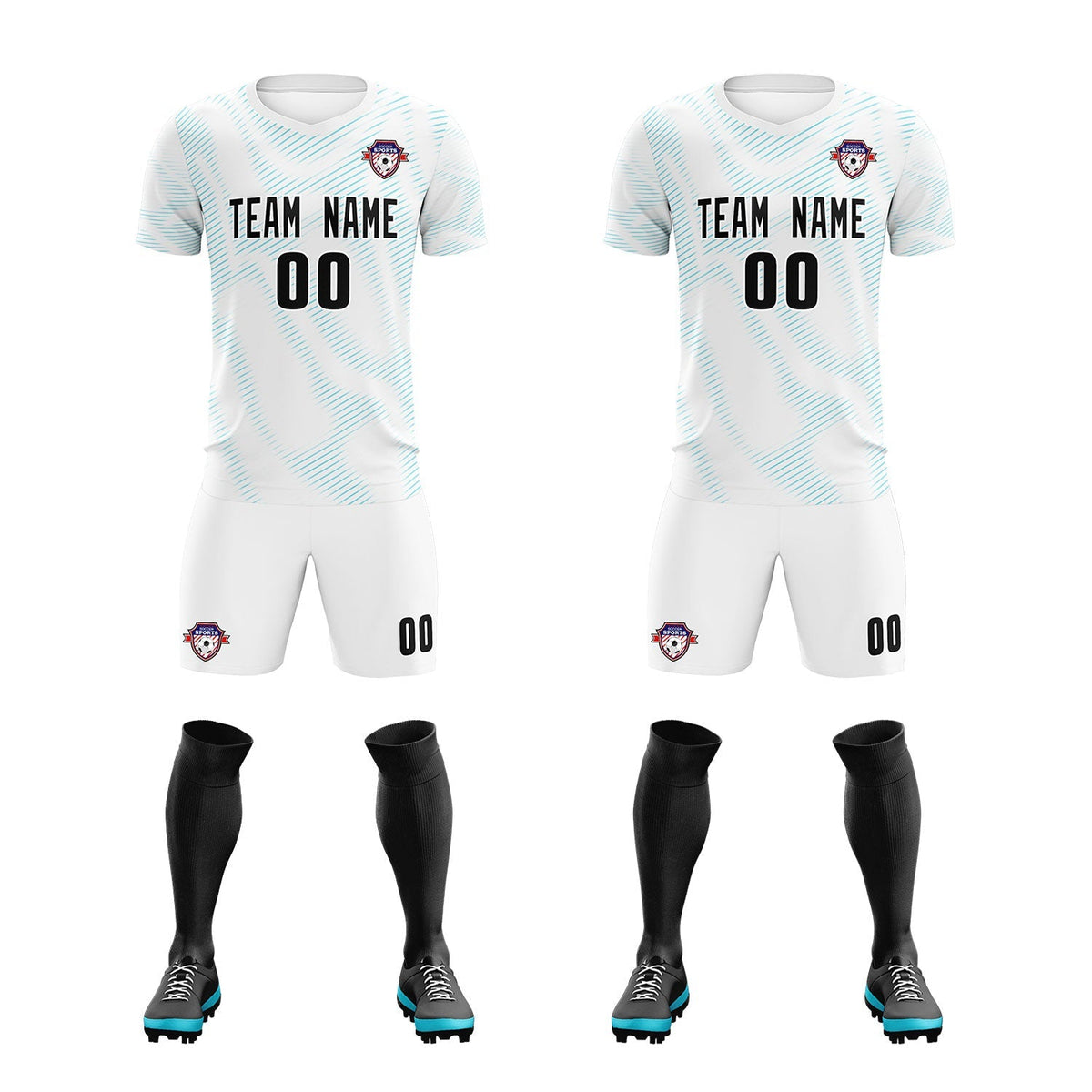 Custom White Sky Blue Training Uniform For Men Soccer Sets Jersey