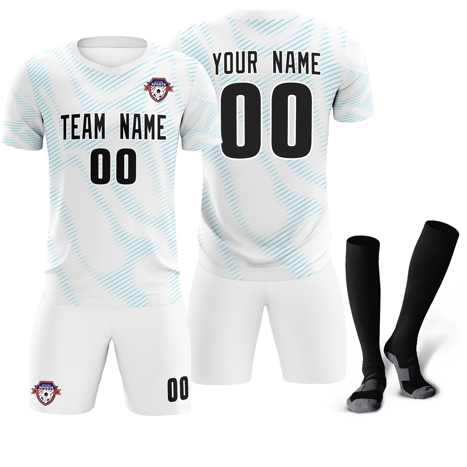 Custom White Sky Blue Training Uniform For Men Soccer Sets Jersey
