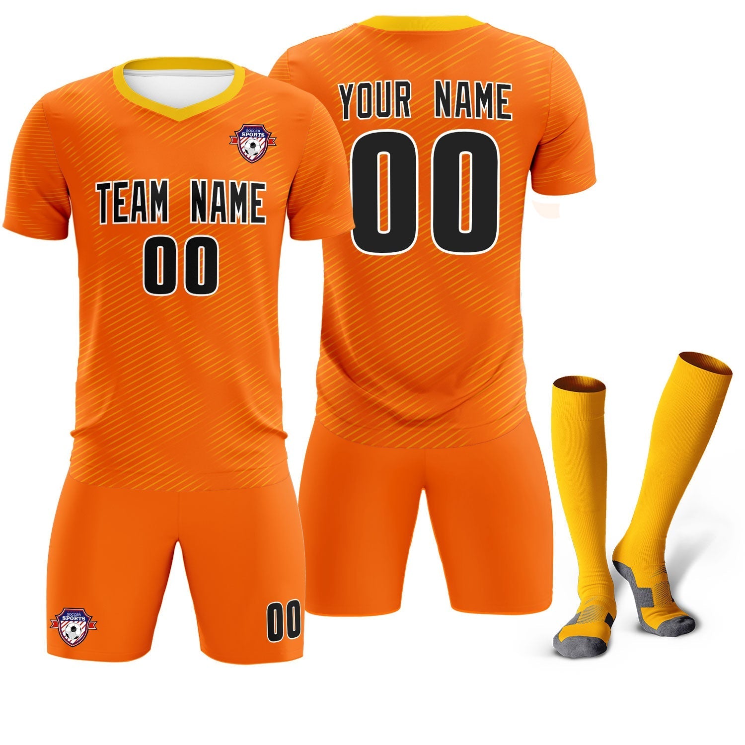Custom Orange Gold Training Uniform For Men Soccer Sets Jersey