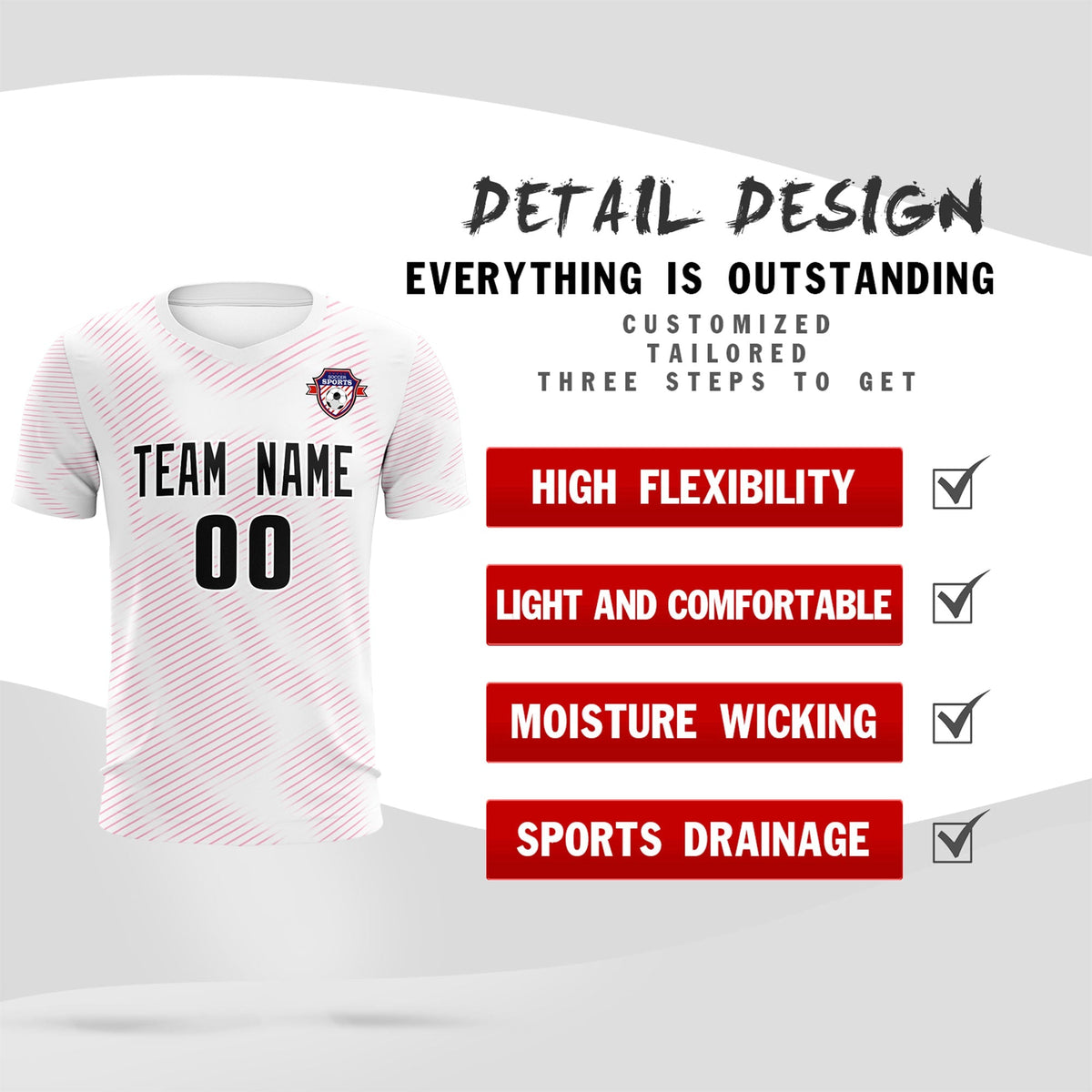 Custom White Pink Training Uniform For Men Soccer Sets Jersey