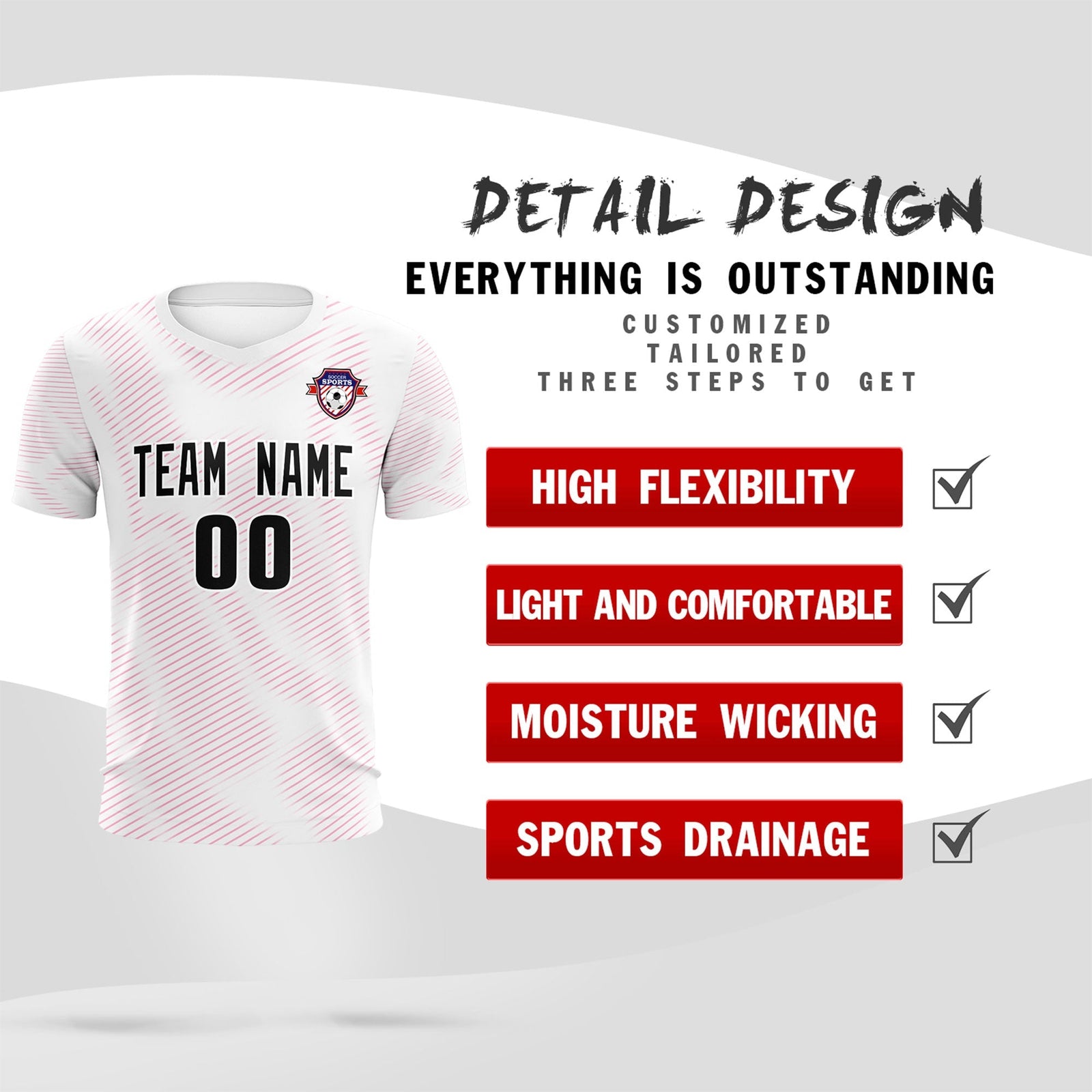 Custom White Pink Training Uniform For Men Soccer Sets Jersey
