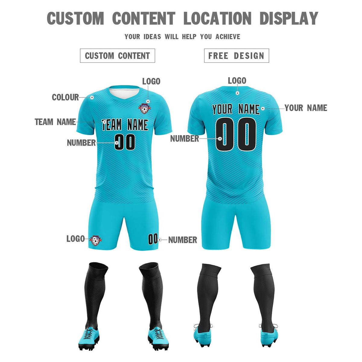 Custom Sky Blue Royal Training Uniform For Men Soccer Sets Jersey