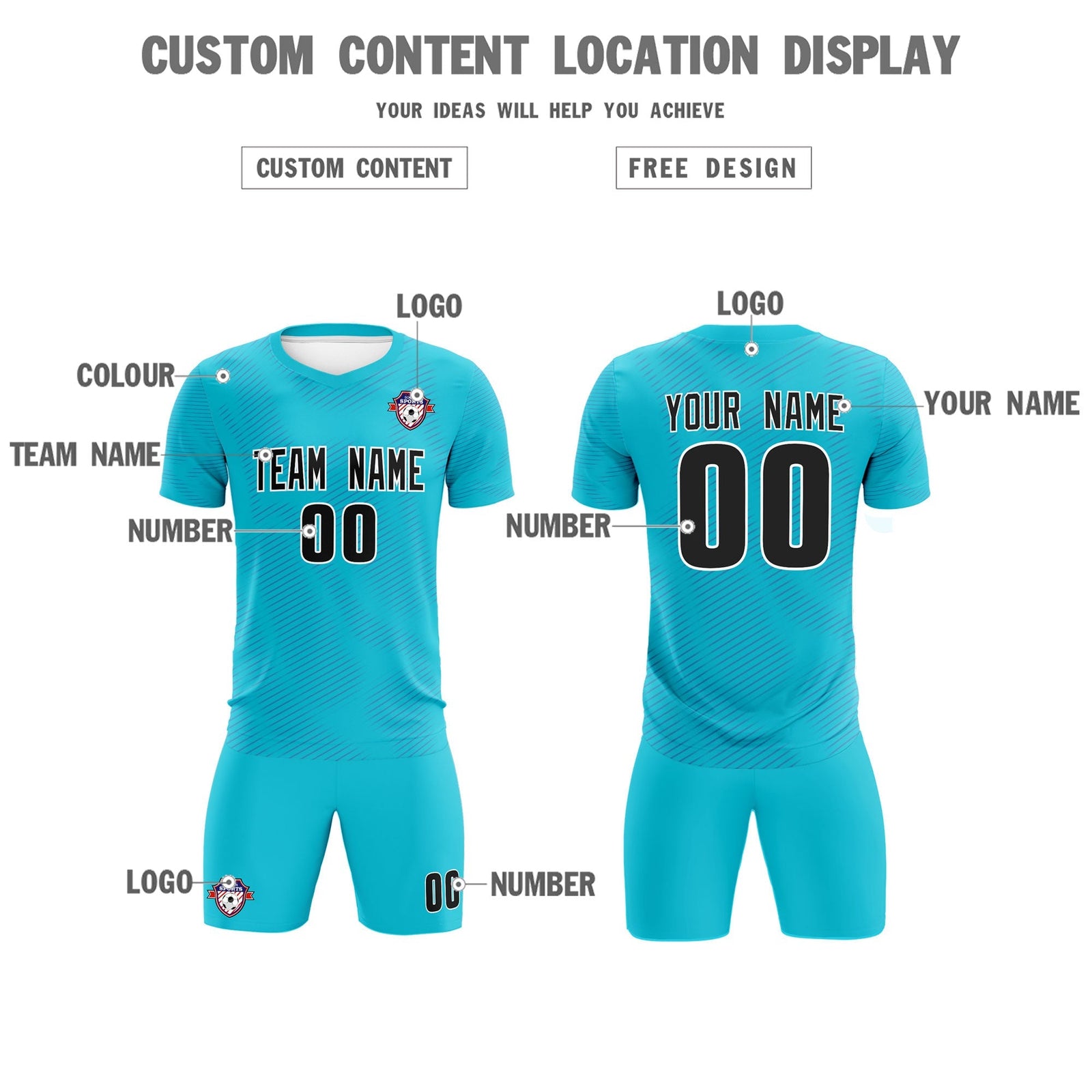 Custom Sky Blue Royal Training Uniform For Men Soccer Sets Jersey