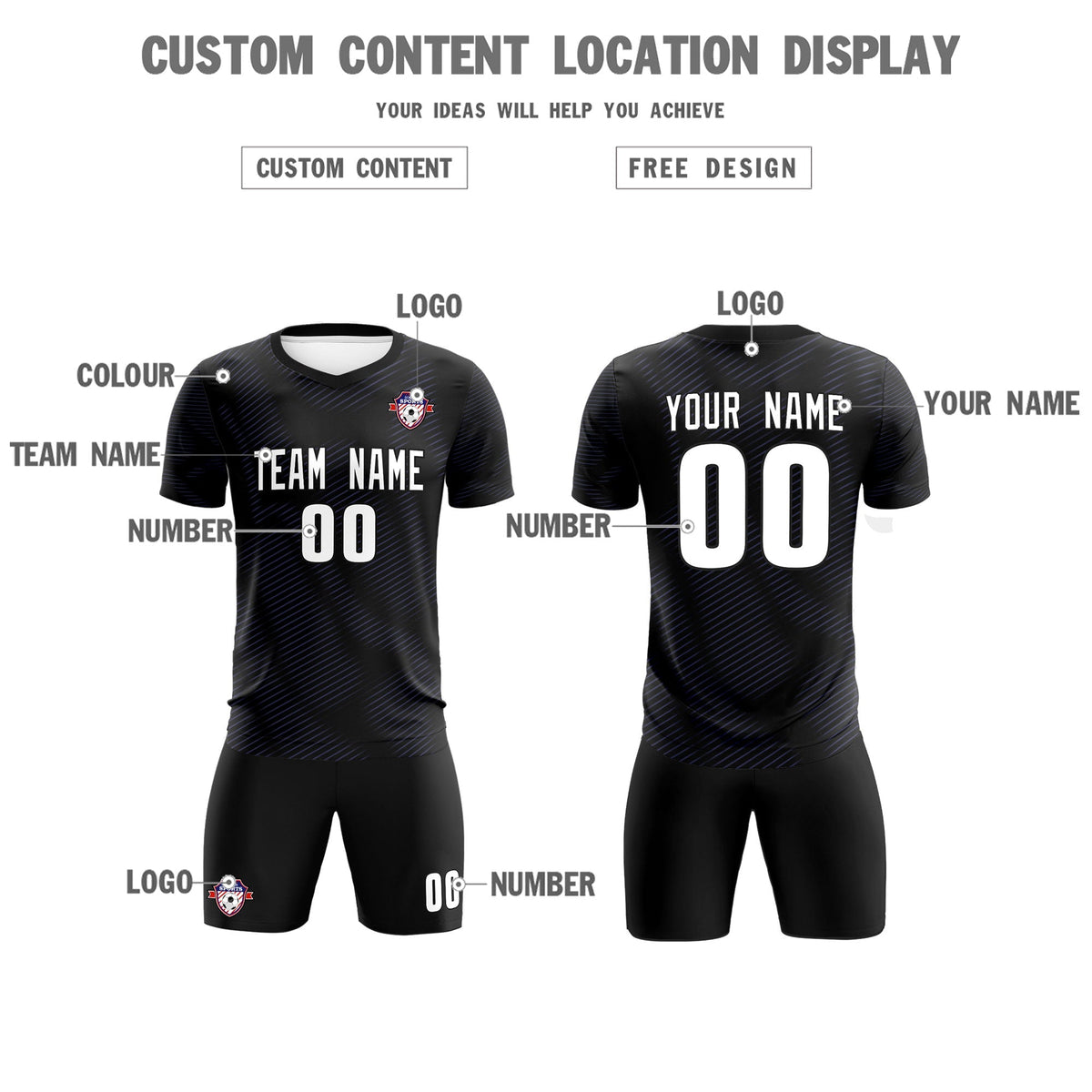 Custom Black Purple Training Uniform For Men Soccer Sets Jersey