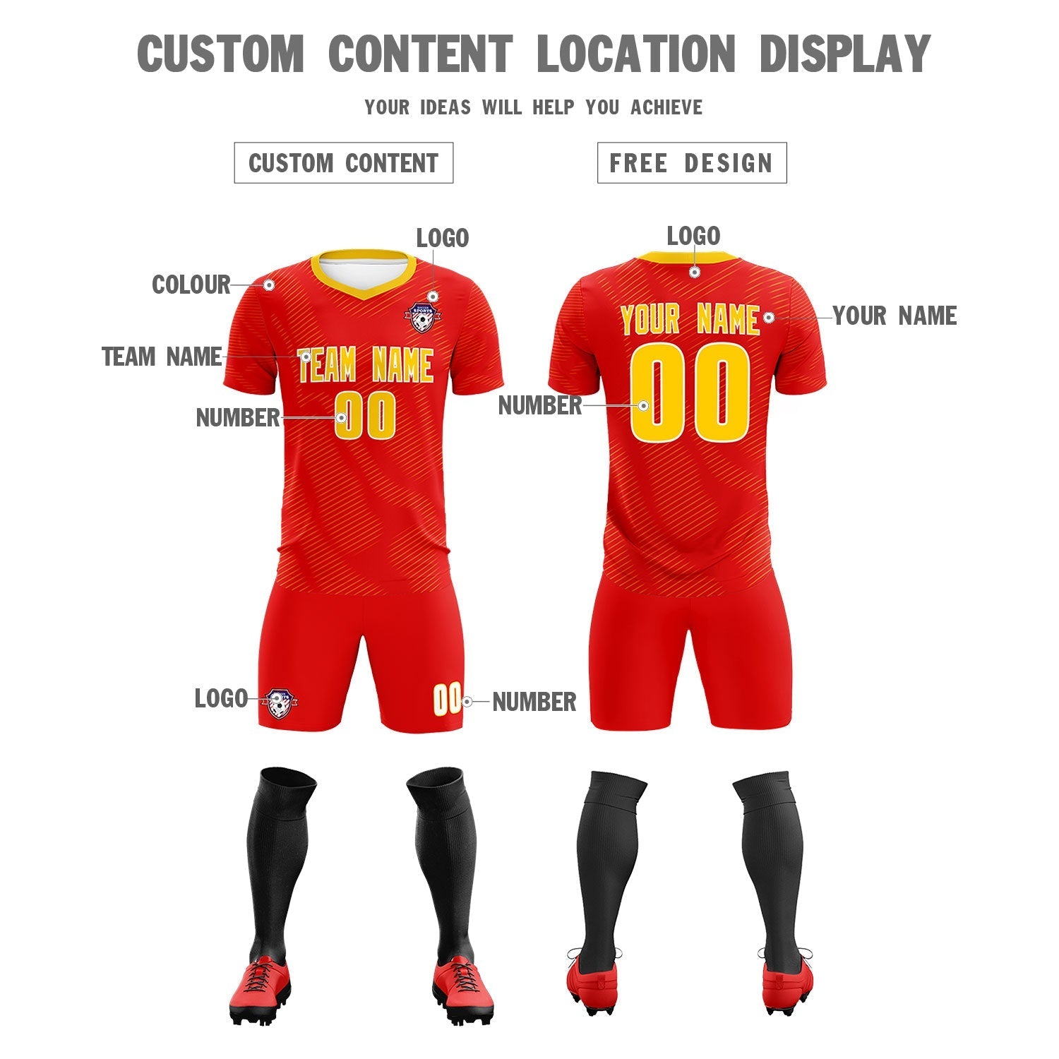 Custom Red Gold Training Uniform For Men Soccer Sets Jersey